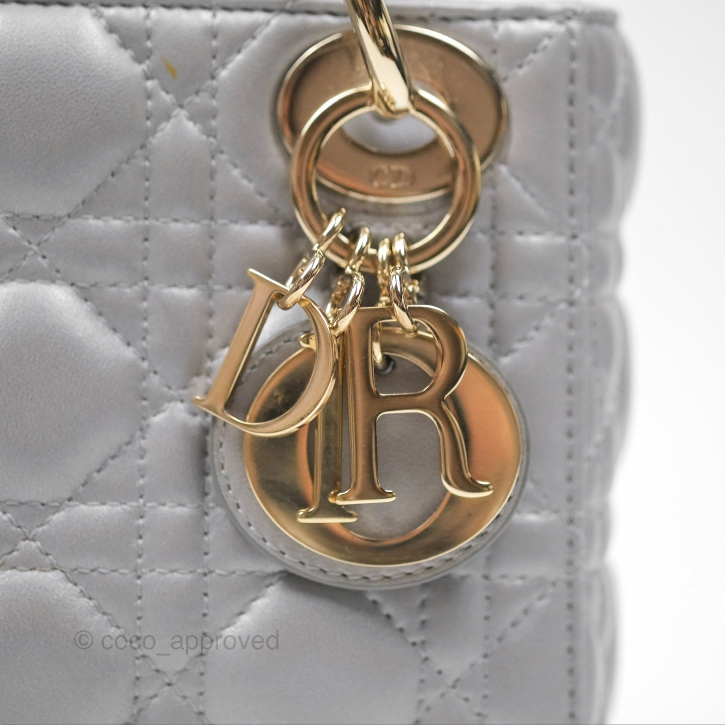 Christian Dior Lambskin Cannage Mini Lady Dior Iridescent Grey Gold Hardware