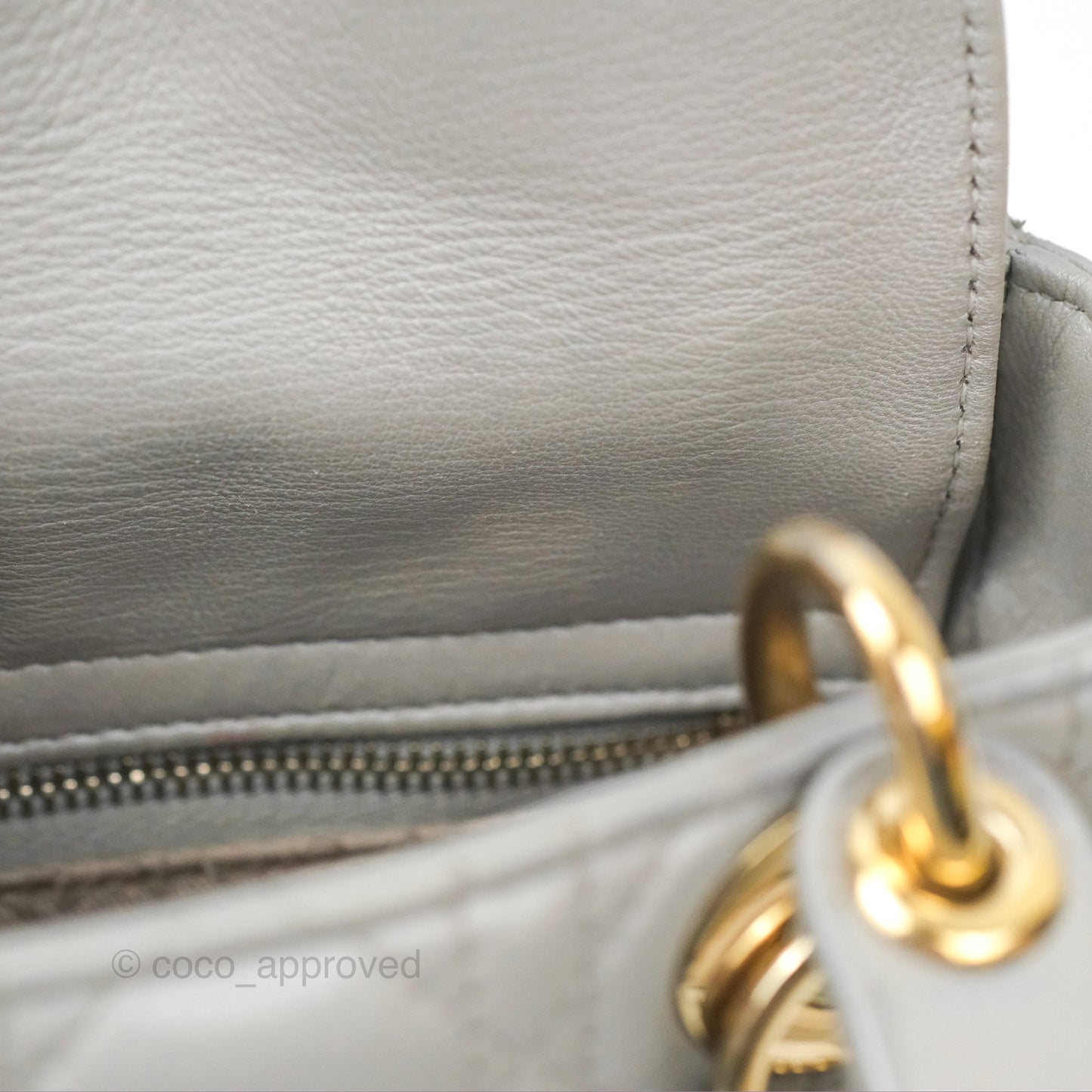 Christian Dior Mini Lady Dior Iridescent Light Grey Cannage Lambskin Gold Hardware