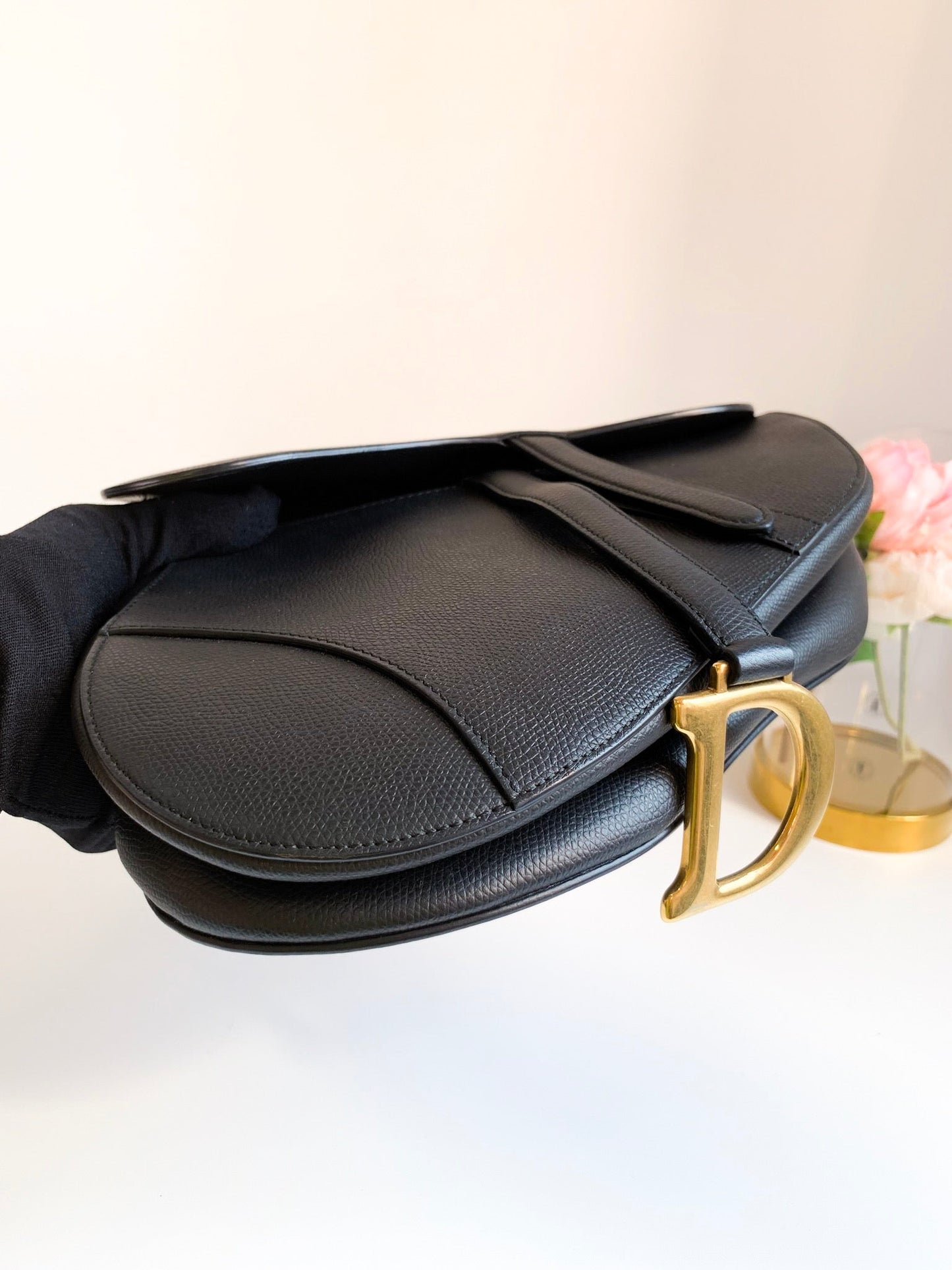 Dior Saddle Medium Black Grained Calfskin GHW