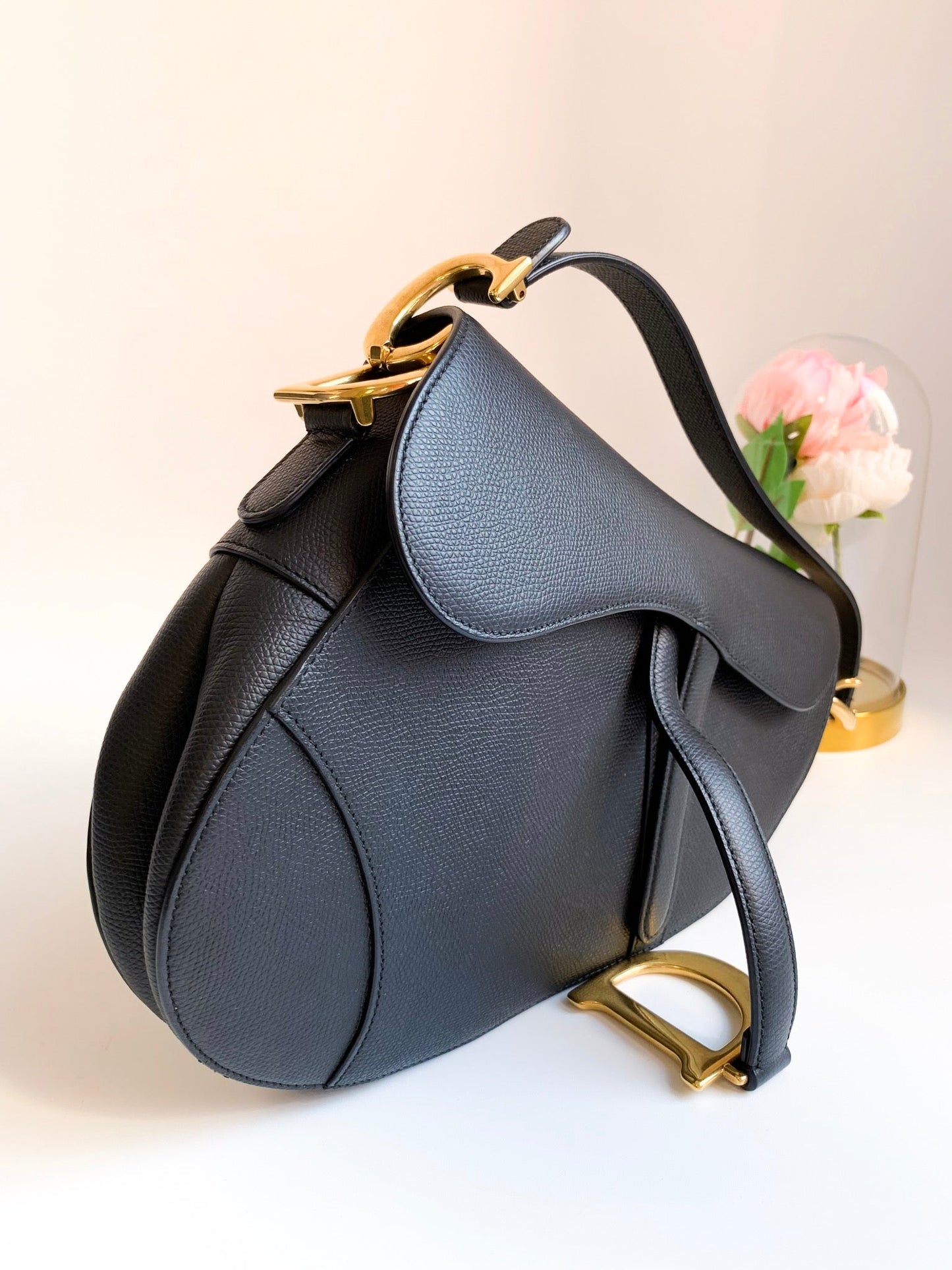Dior Saddle Medium Black Grained Calfskin GHW