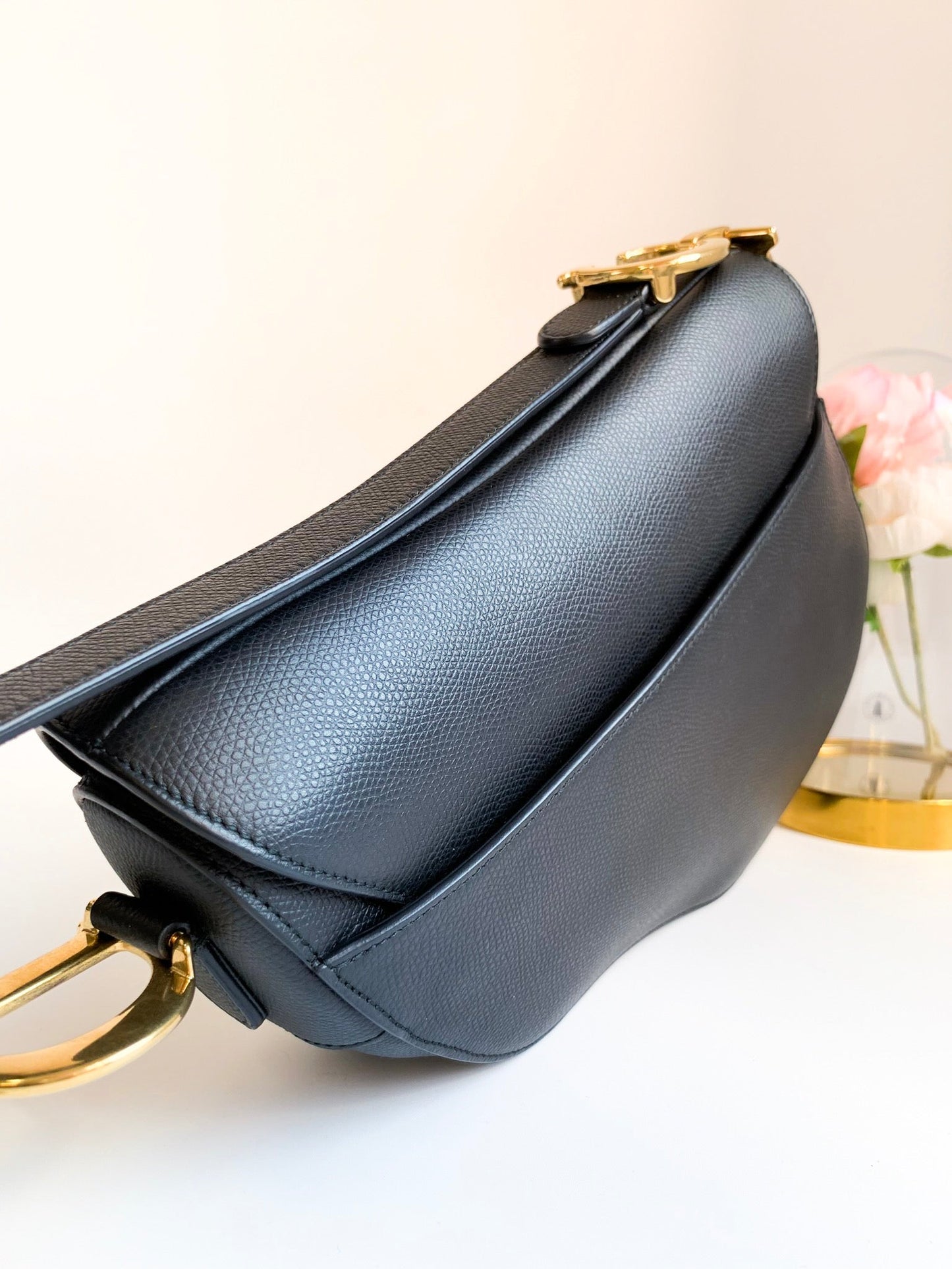 Dior Saddle Medium Black Grained Calfskin GHW