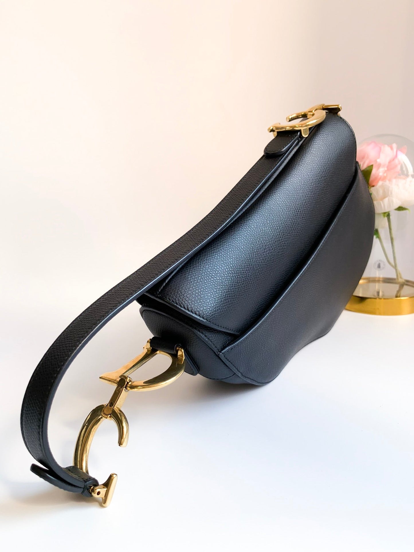 Dior Saddle Medium Black Grained Calfskin GHW