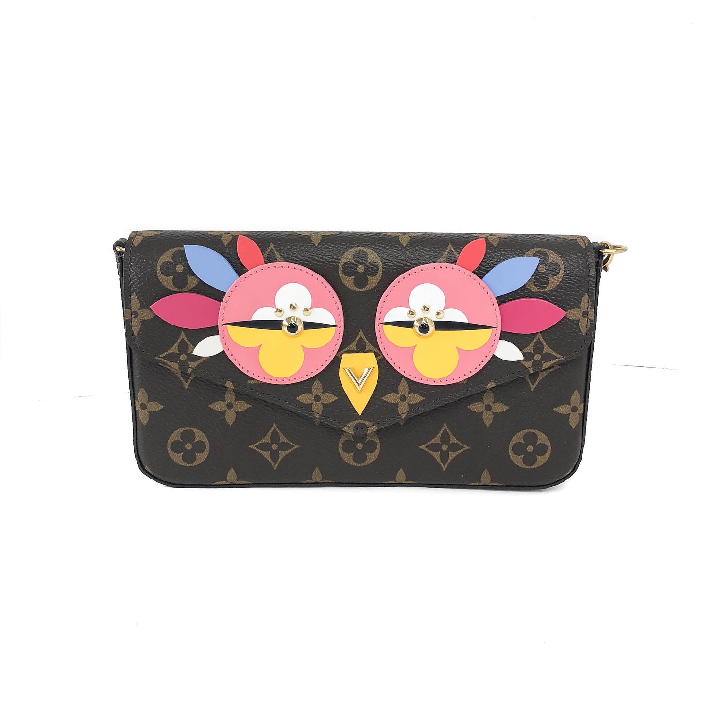Louis-Vuitton Pochette Felicie Chain Wallet Lovely Birds Design with Gold Hardware