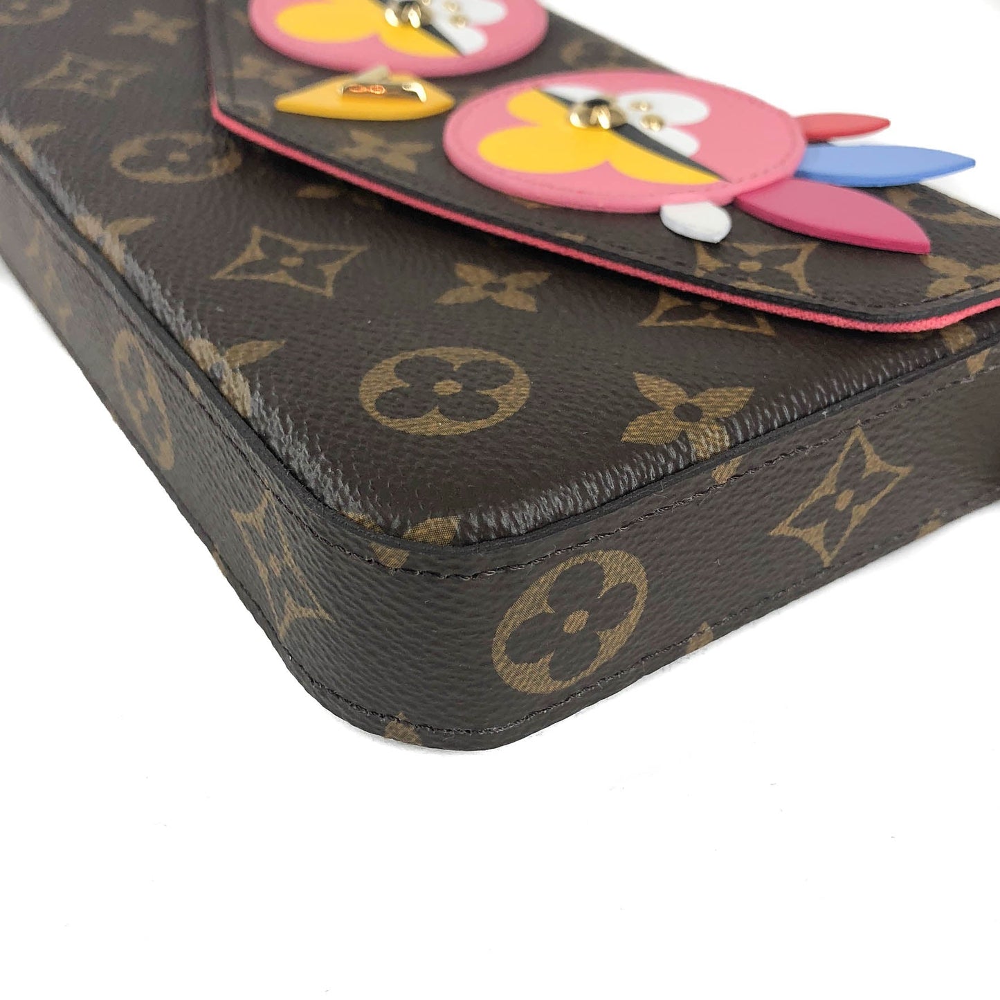 Louis-Vuitton Pochette Felicie Chain Wallet Lovely Birds Design with Gold Hardware