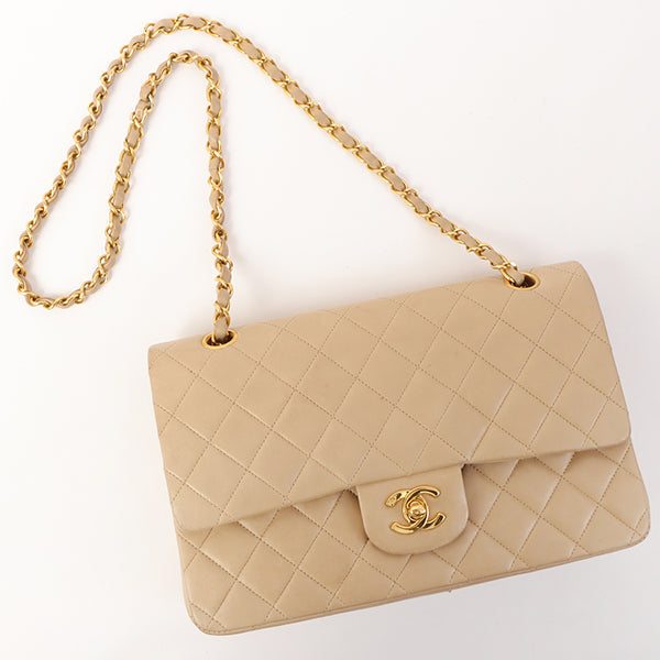 Chanel Around 1995 Made Classic Flap Chain Bag 25Cm Beige