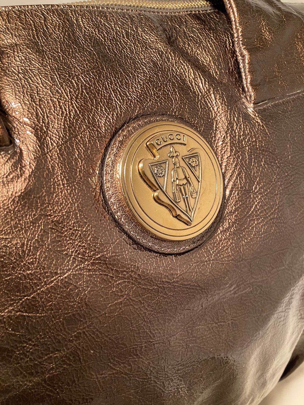 Gucci Bronze Patent Leather Hysteria Bag