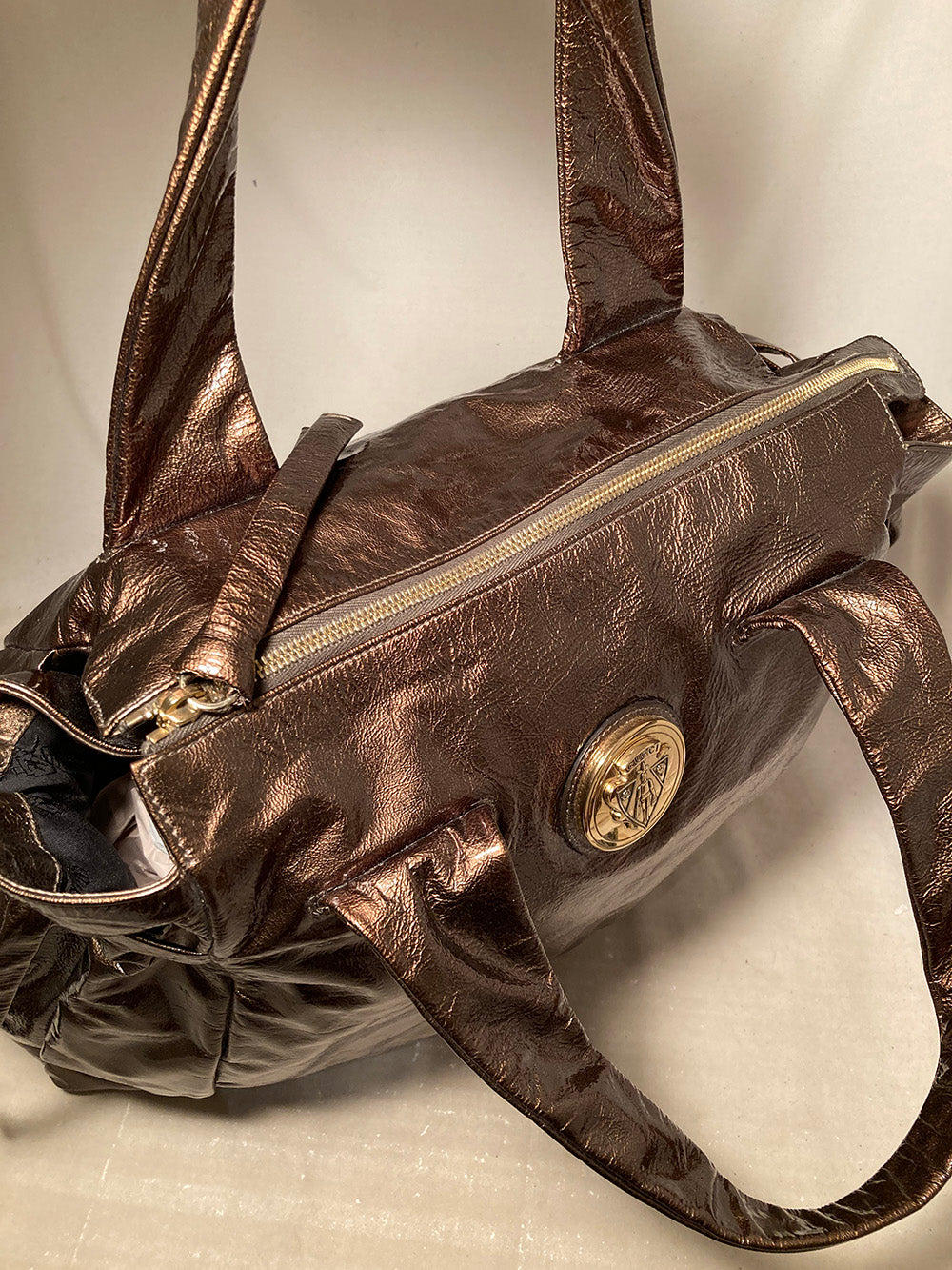 Gucci Bronze Patent Leather Hysteria Bag