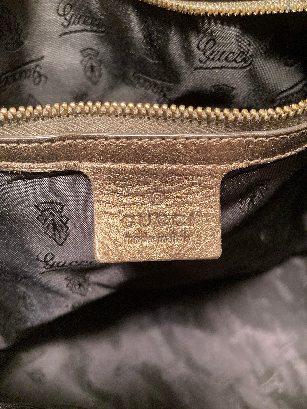 Gucci Bronze Patent Leather Hysteria Bag