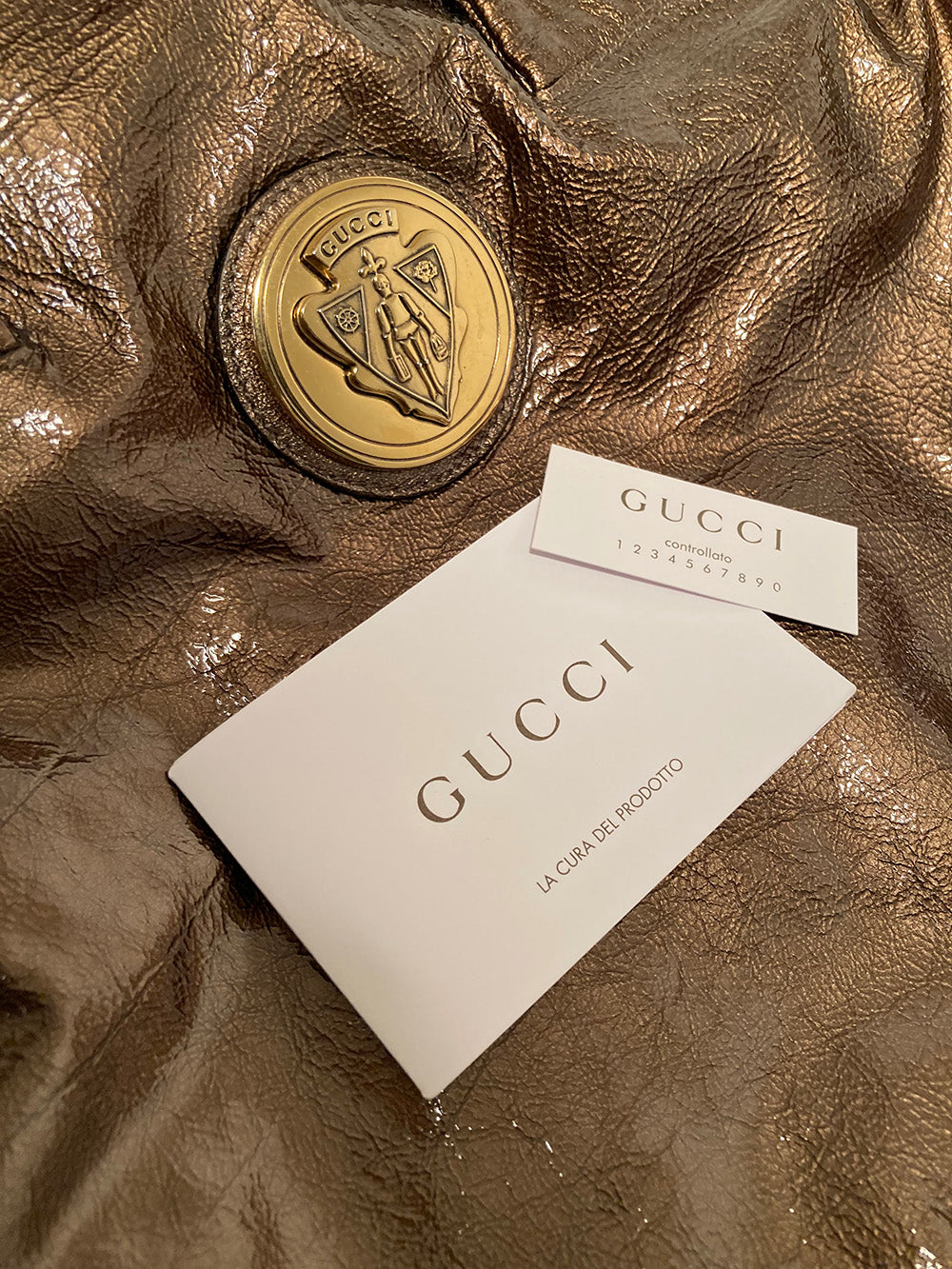 Gucci Bronze Patent Leather Hysteria Bag