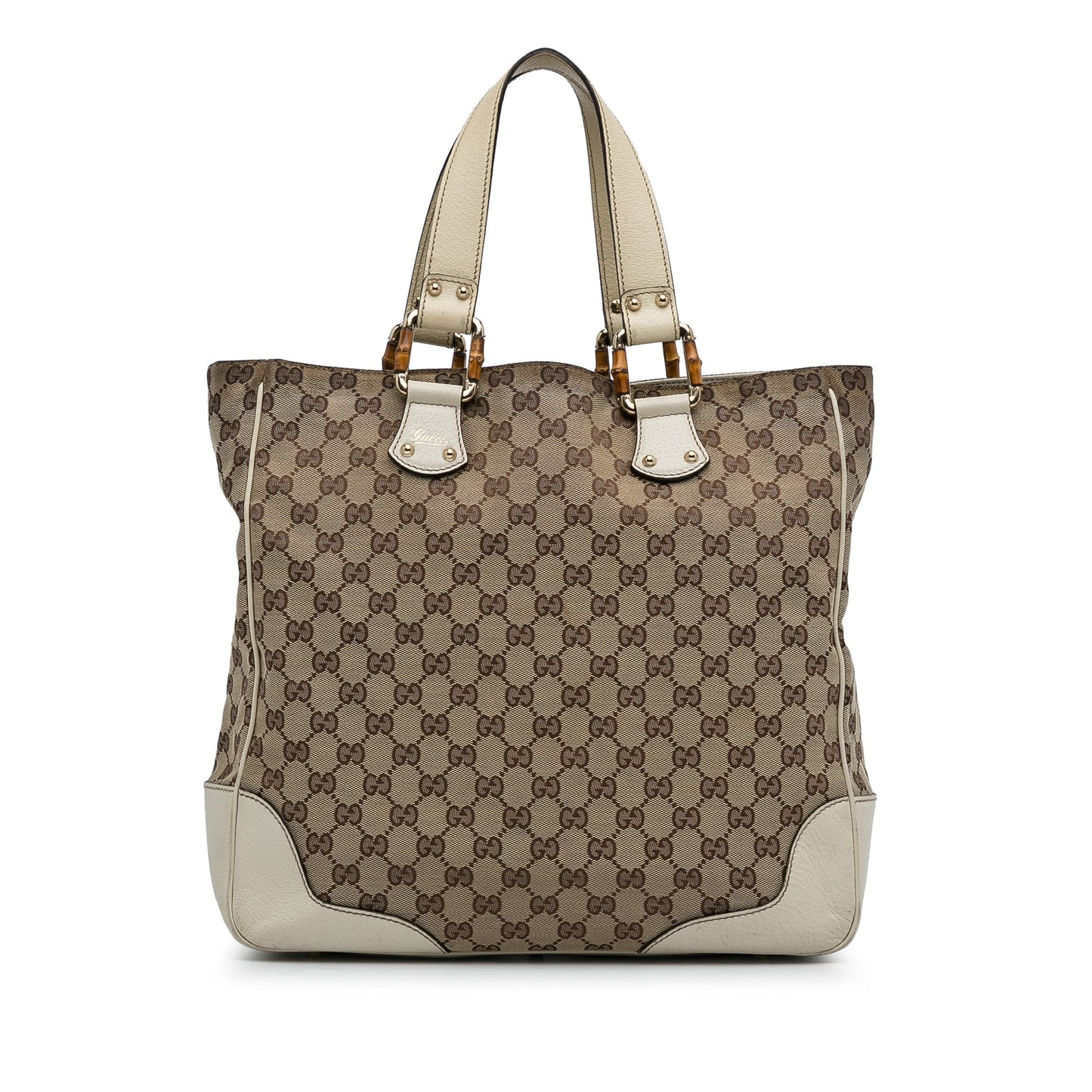 Brown Gucci GG Canvas Bamboo Tote Bag