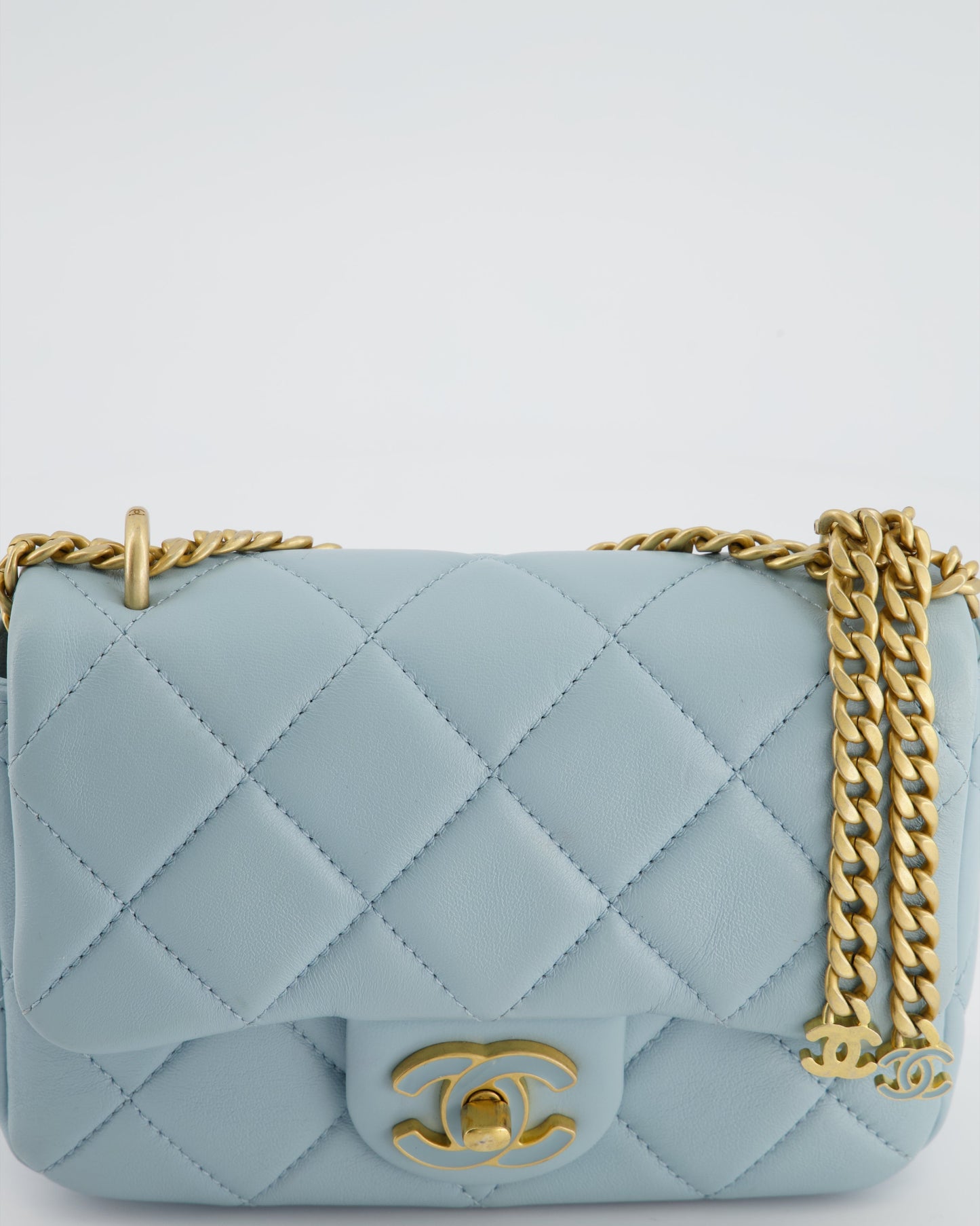 Chanel Powder Blue Mini Square Flap Bag with Gold Hardware