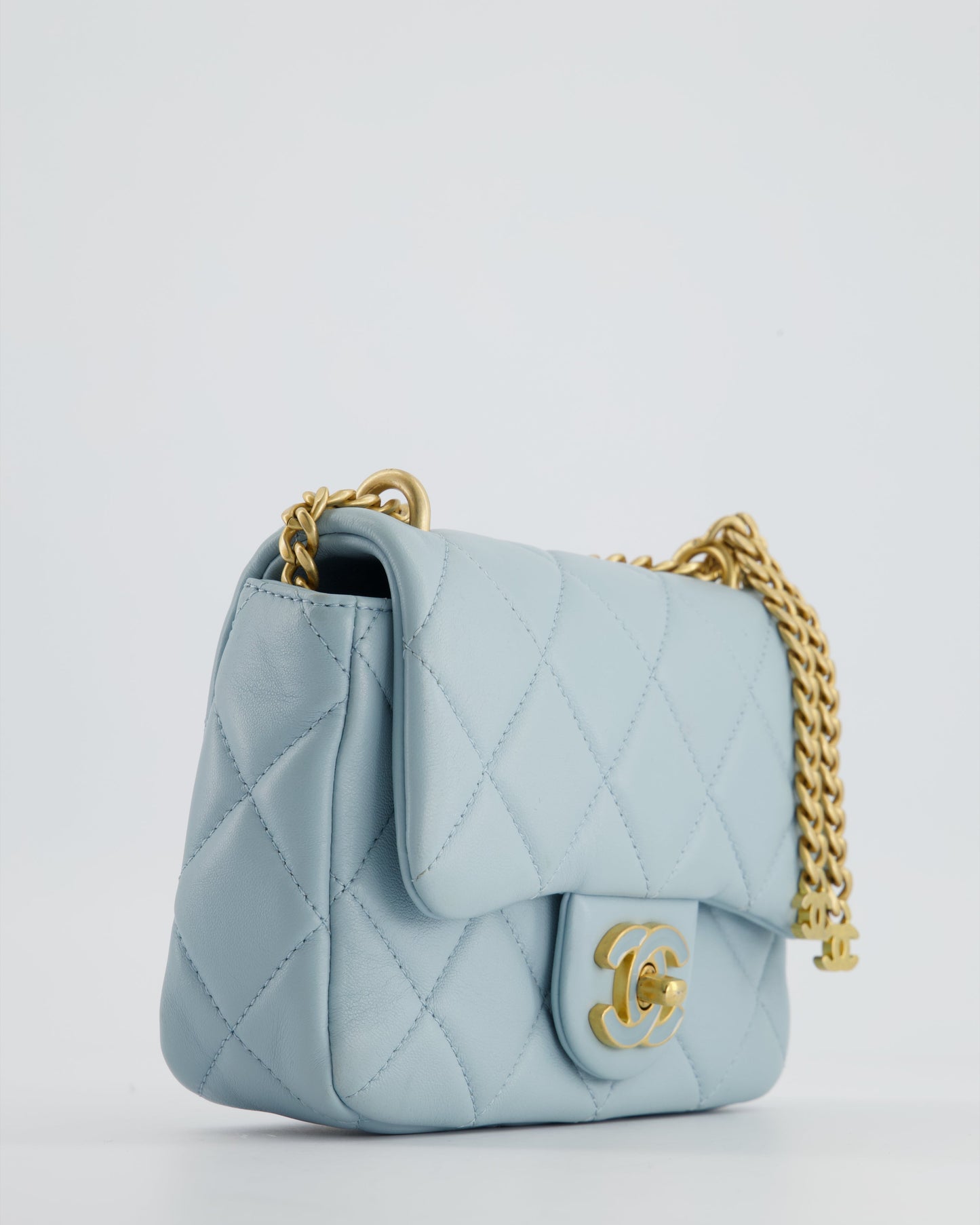 Chanel Powder Blue Mini Square Flap Bag with Gold Hardware
