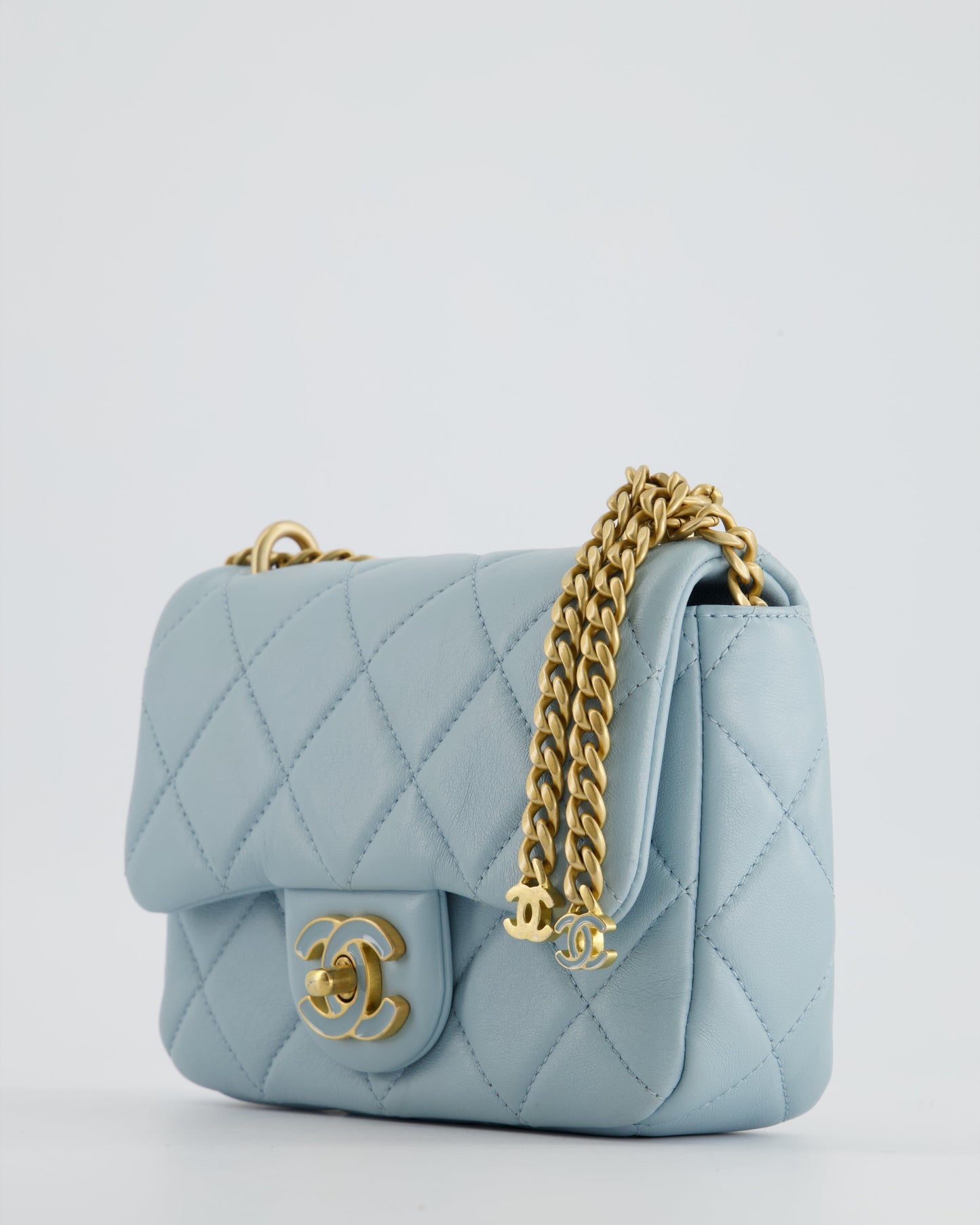 Chanel Powder Blue Mini Square Flap Bag with Gold Hardware