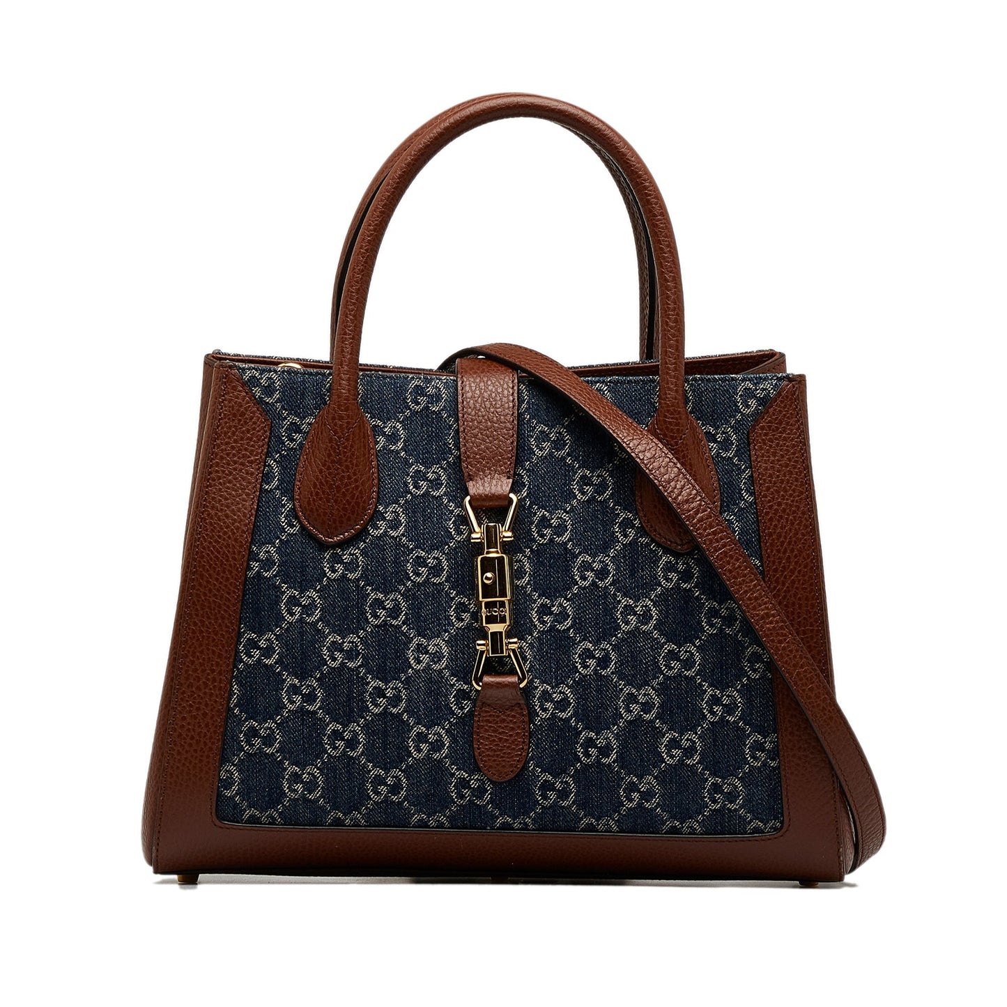 Blue Gucci Medium GG Denim Jackie 1961 Tote Satchel