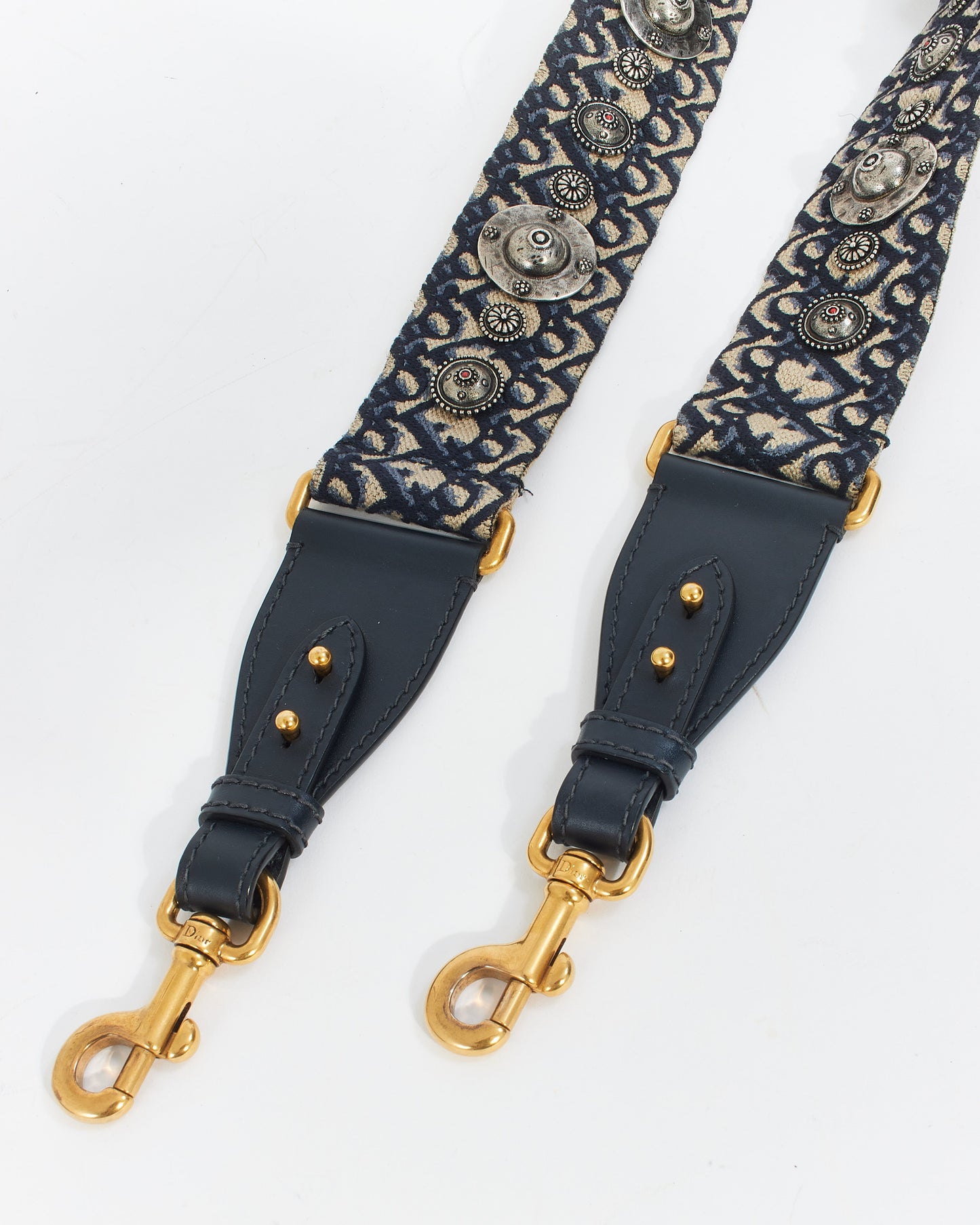 Dior Blue Canvas Oblique Embroidery Medallion Strap with Ring