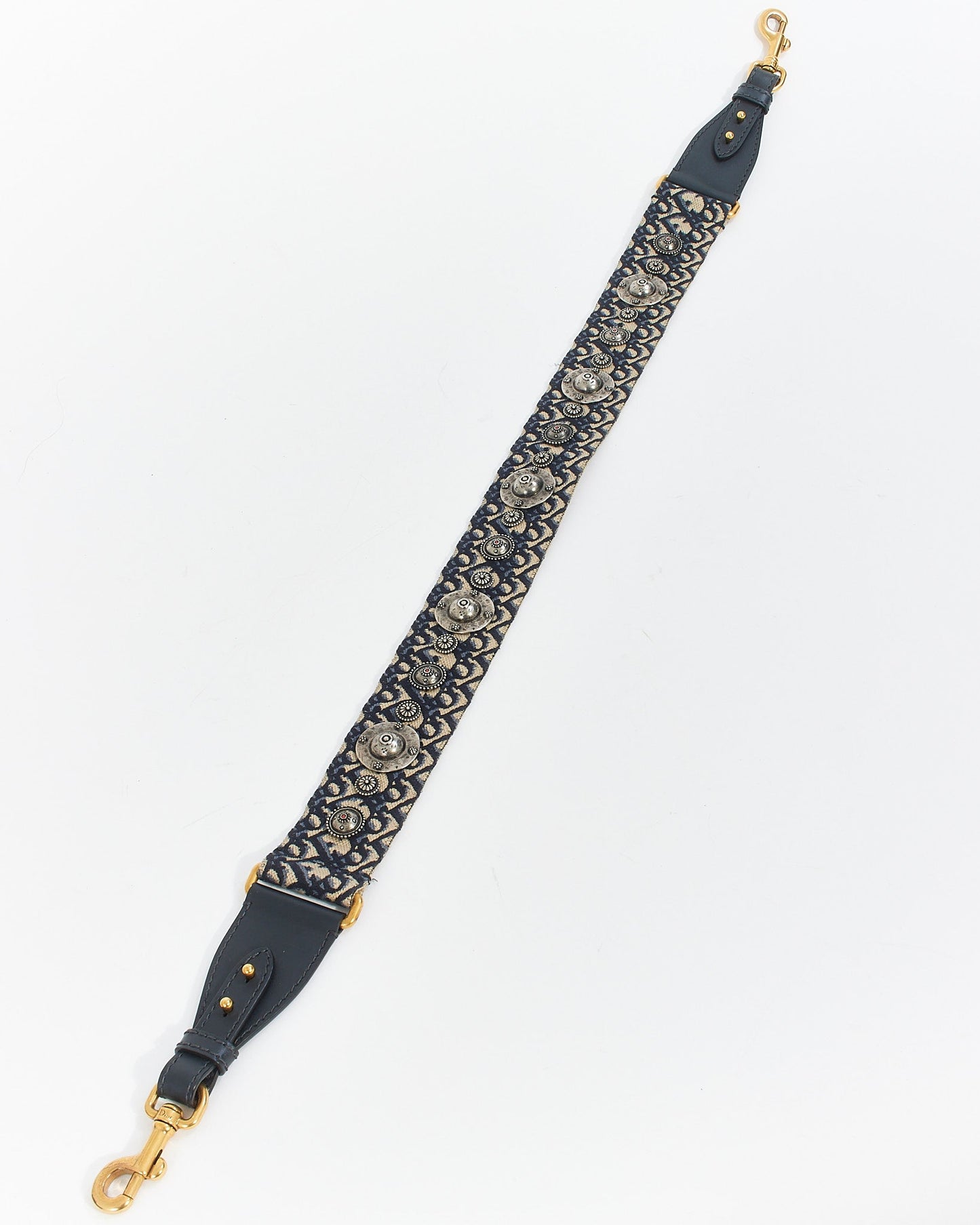 Dior Blue Canvas Oblique Embroidery Medallion Strap with Ring