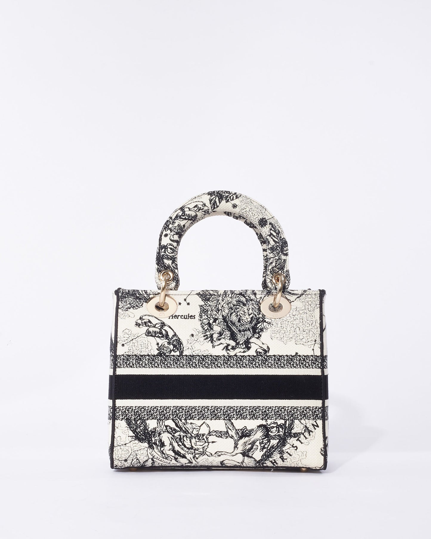 Dior Cream & Black Toile De Jouy Zodiac Embroidery Canvas Medium Lady D-Lite Bag