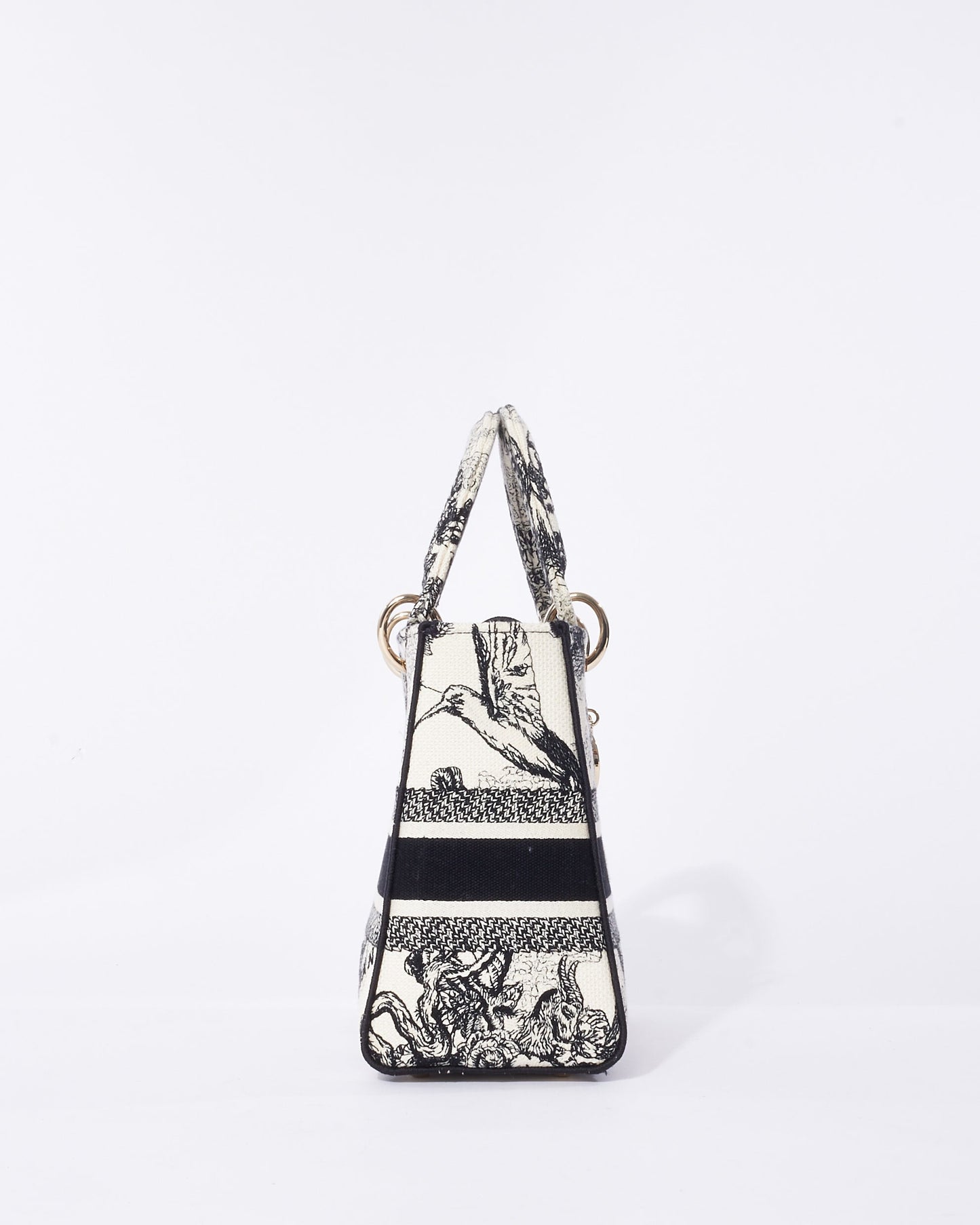 Dior Cream & Black Toile De Jouy Zodiac Embroidery Canvas Medium Lady D-Lite Bag