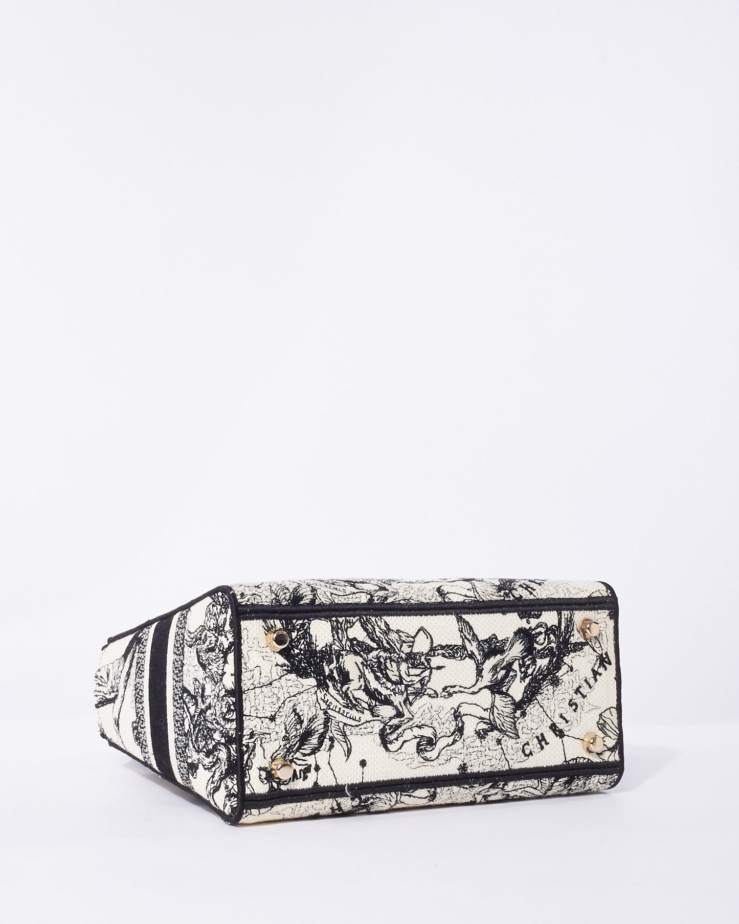 Dior Cream & Black Toile De Jouy Zodiac Embroidery Canvas Medium Lady D-Lite Bag