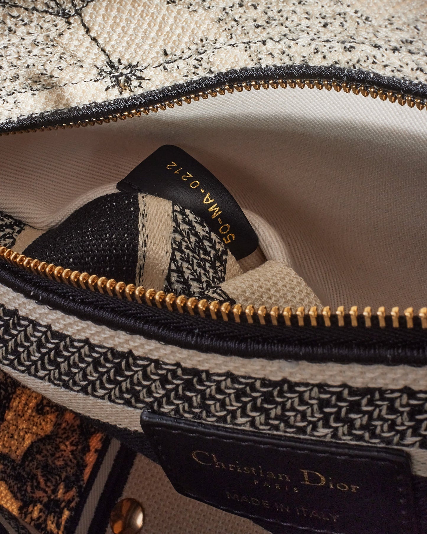 Dior Cream & Black Toile De Jouy Zodiac Embroidery Canvas Medium Lady D-Lite Bag