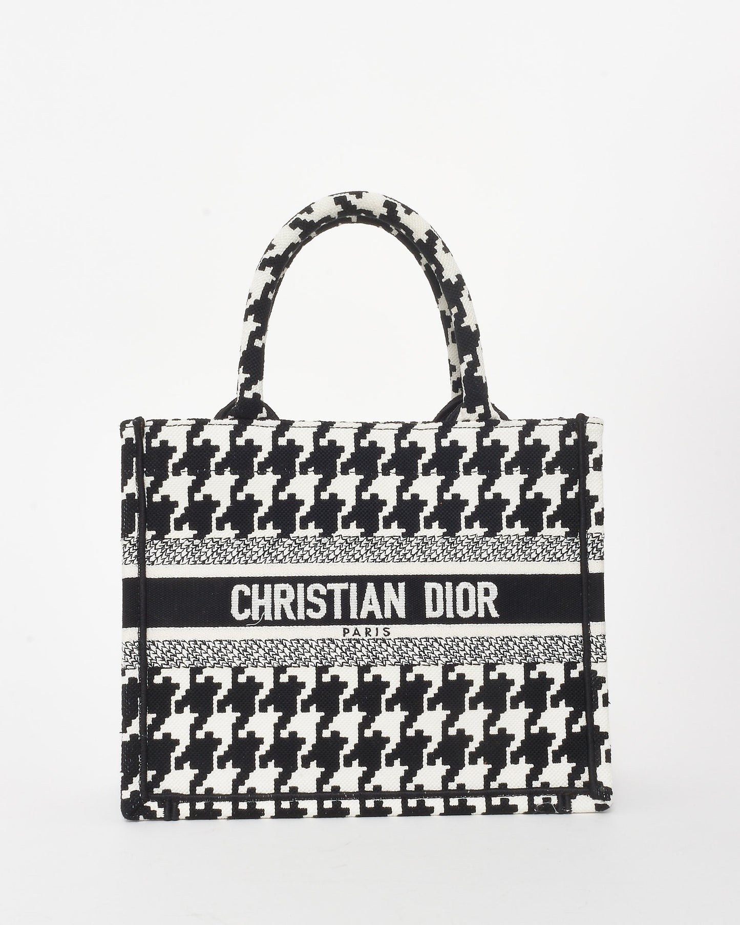 Dior Black & White Houndstooth Canvas Mini Book Tote Bag