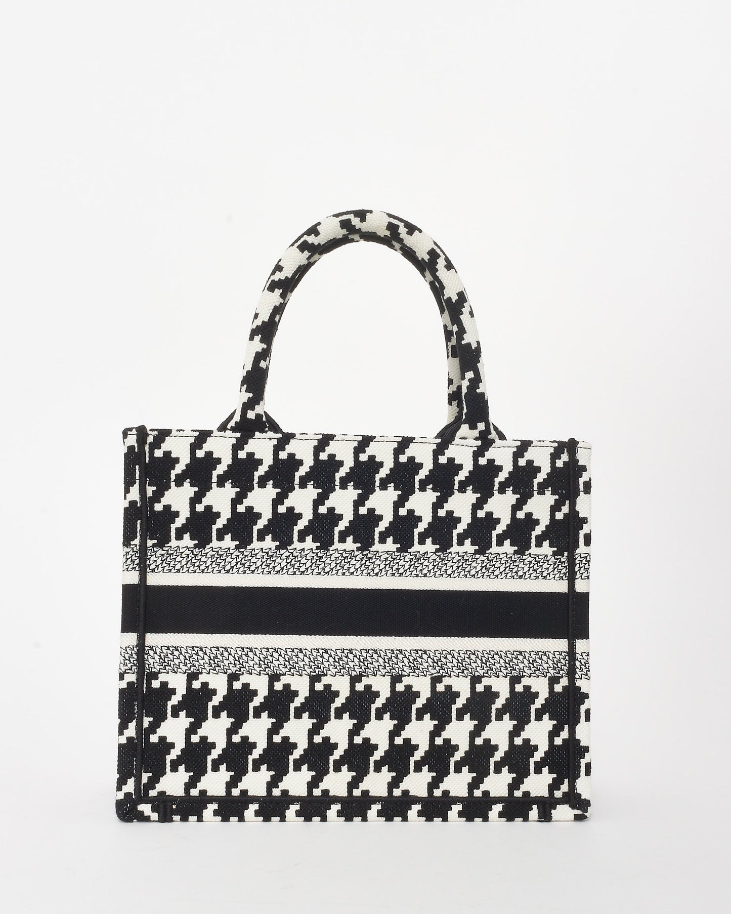 Dior Black & White Houndstooth Canvas Mini Book Tote Bag