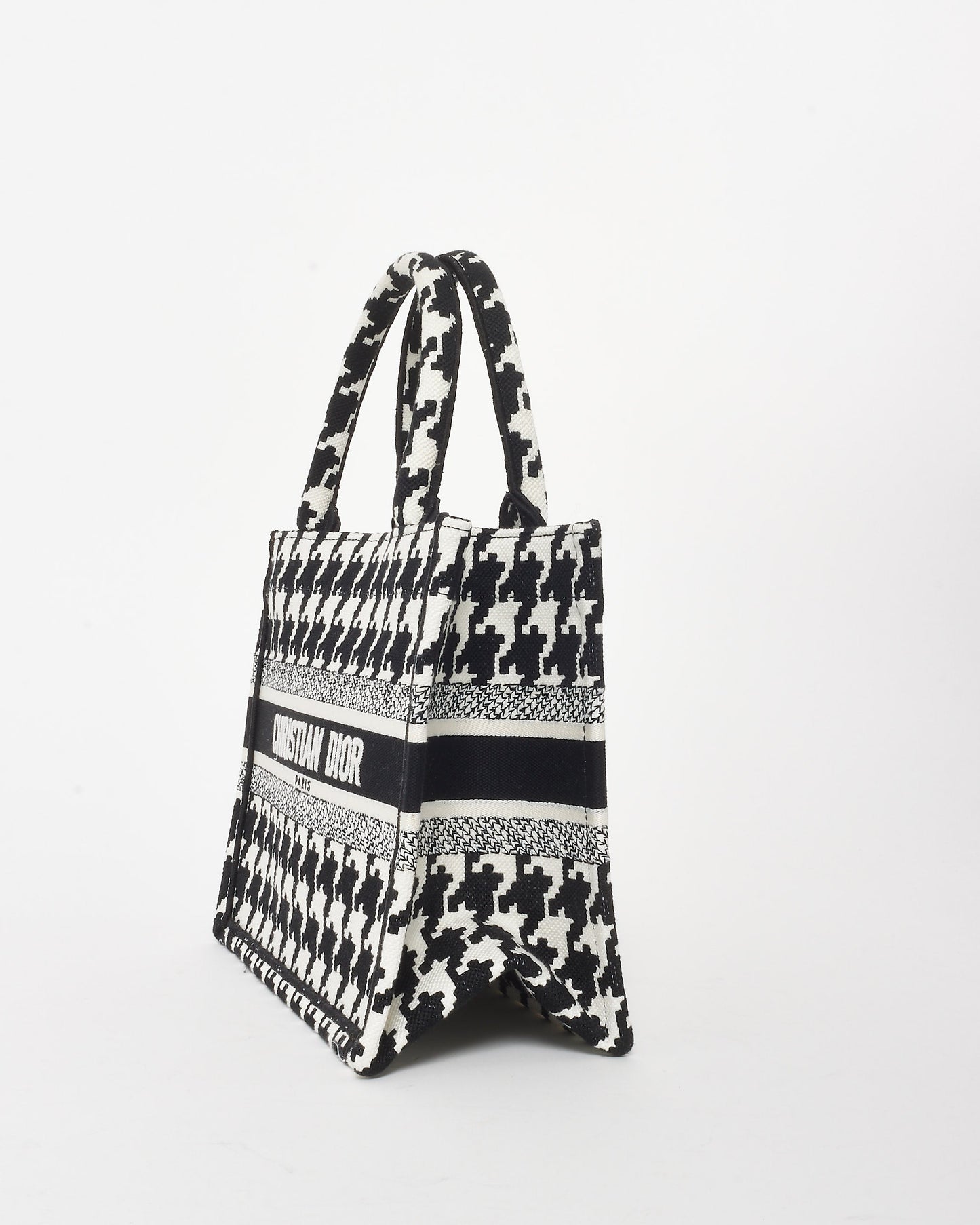 Dior Black & White Houndstooth Canvas Mini Book Tote Bag