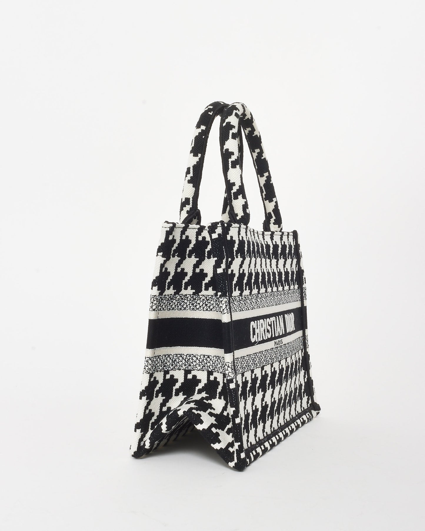 Dior Black & White Houndstooth Canvas Mini Book Tote Bag