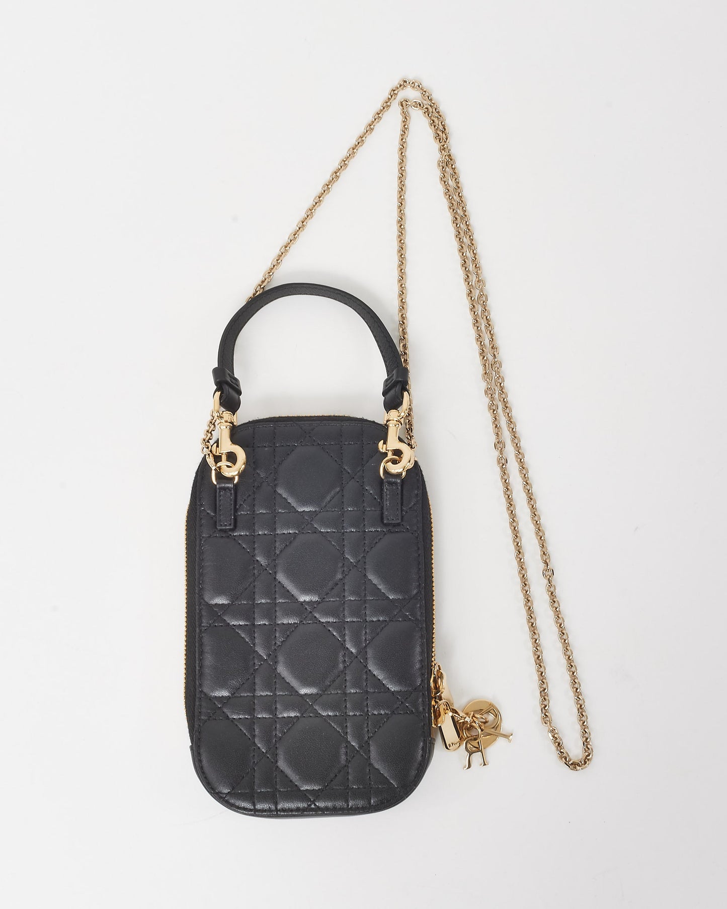 Dior Black Cannage Lambskin Leather Lady Dior Call'in Dior Phone Holder Crossbody Bag