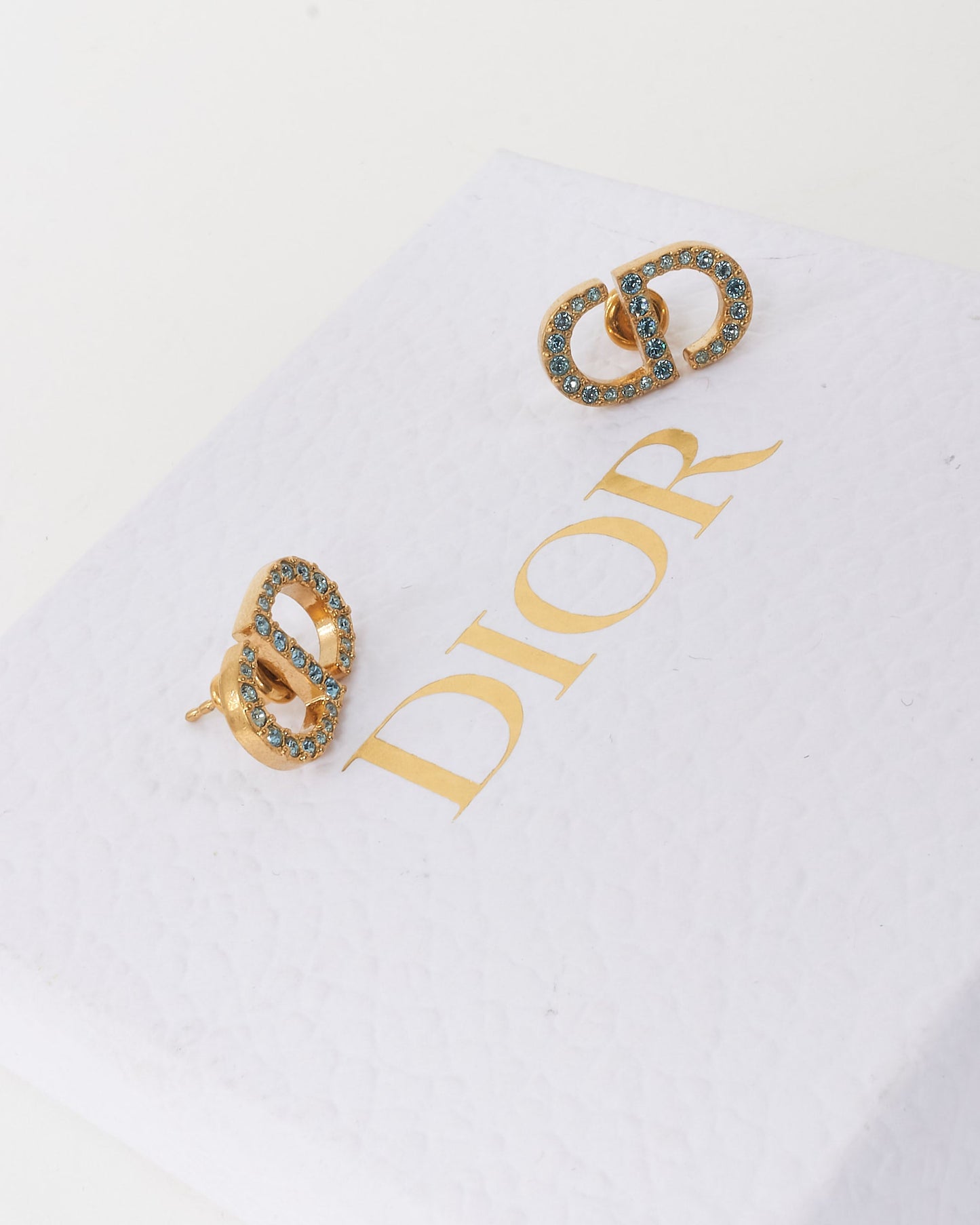 Dior Gold Crystal Petit CD Logo Stud Earrings