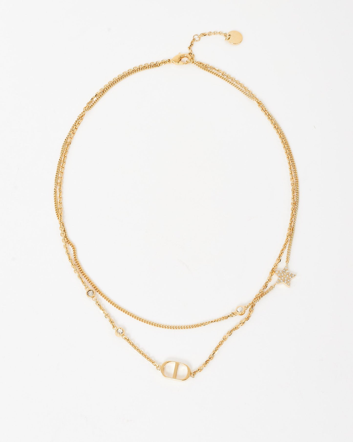 Dior Gold-Finish Metal and White Crystals Petit CD Double Necklace