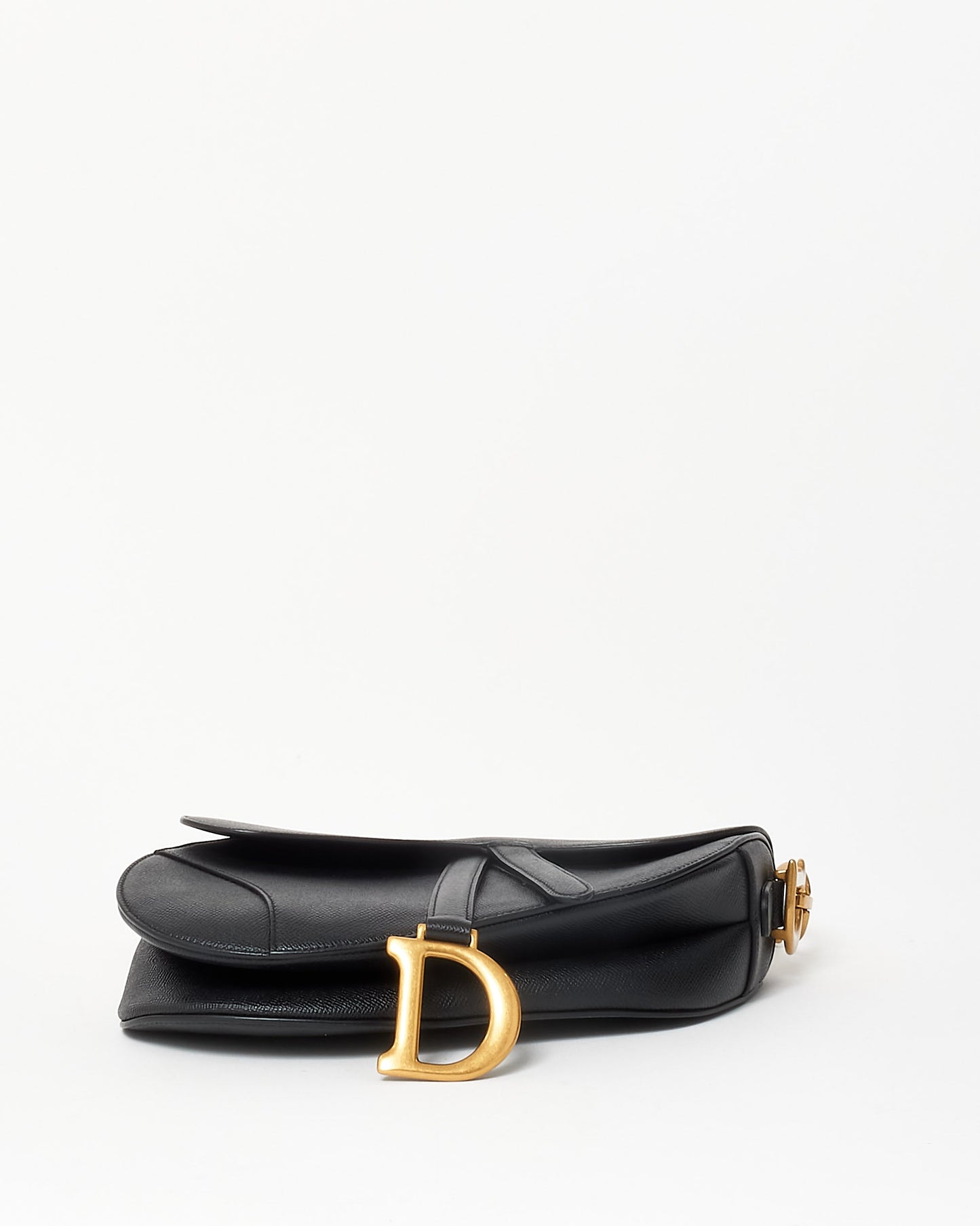 Dior Black Grained Leather Saddle Bag W/ Black & White Embroidered Guitar Strap
