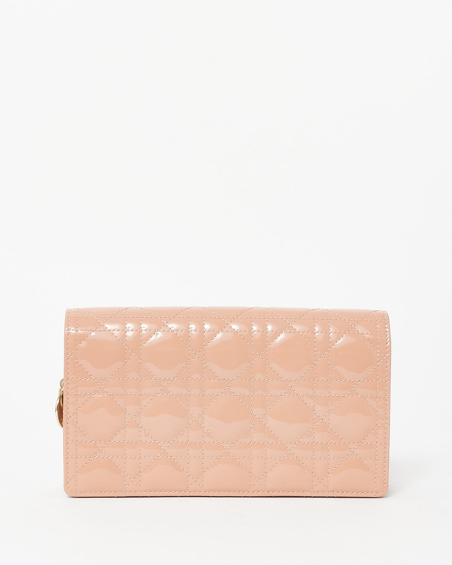 Dior Beige Patent Leather Lady Dior Pouch W/ Chain Crossbody Bag