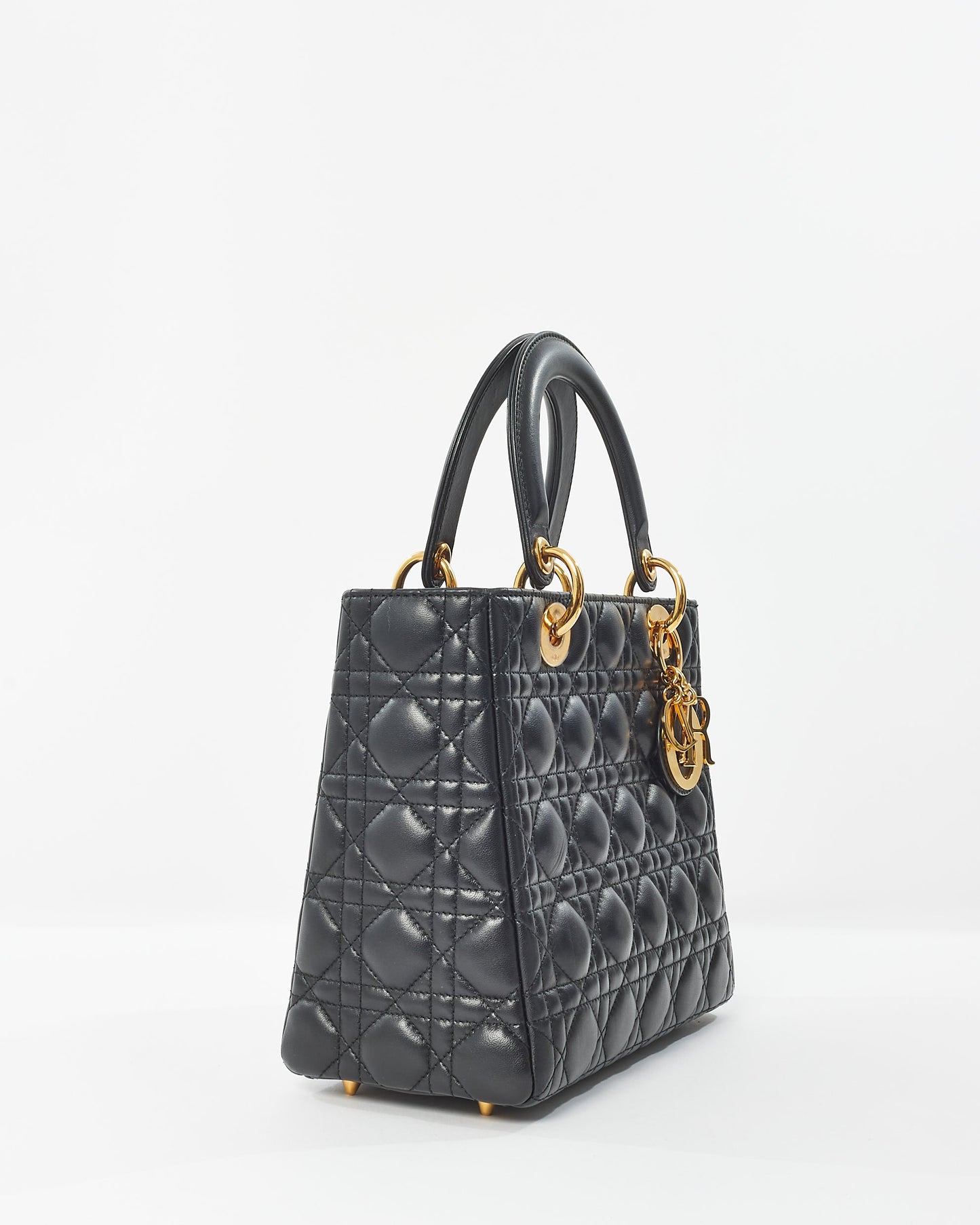 Dior Black Lambskin Leather GHW Medium Lady Dior Bag