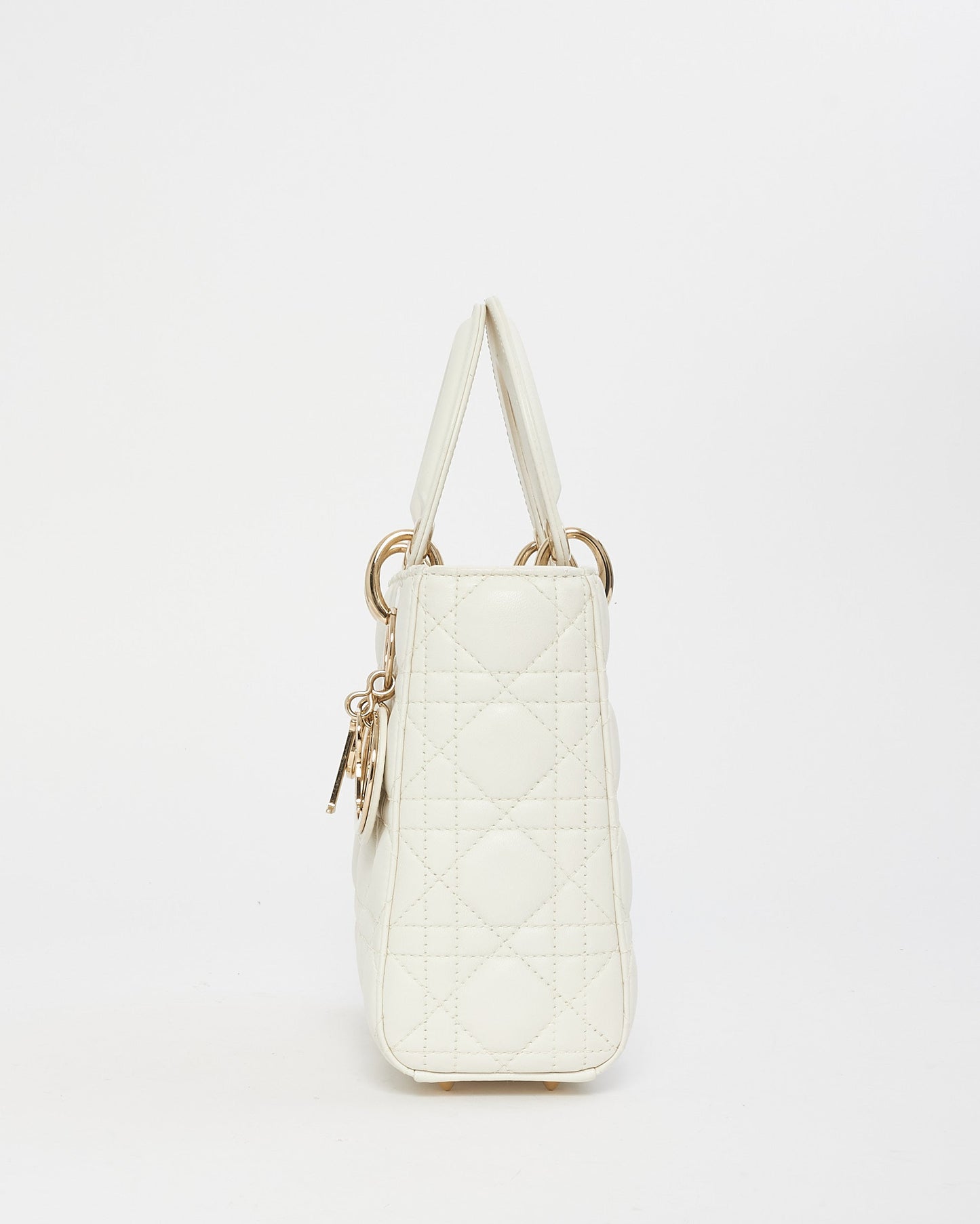 Dior White Cannage Leather Small Lady Dior Bag GHW