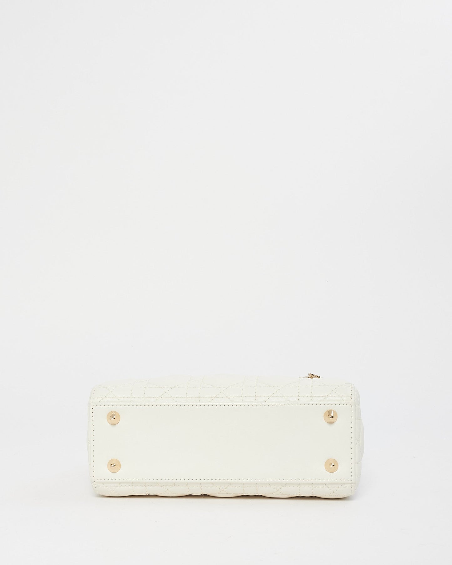 Dior White Cannage Leather Small Lady Dior Bag GHW