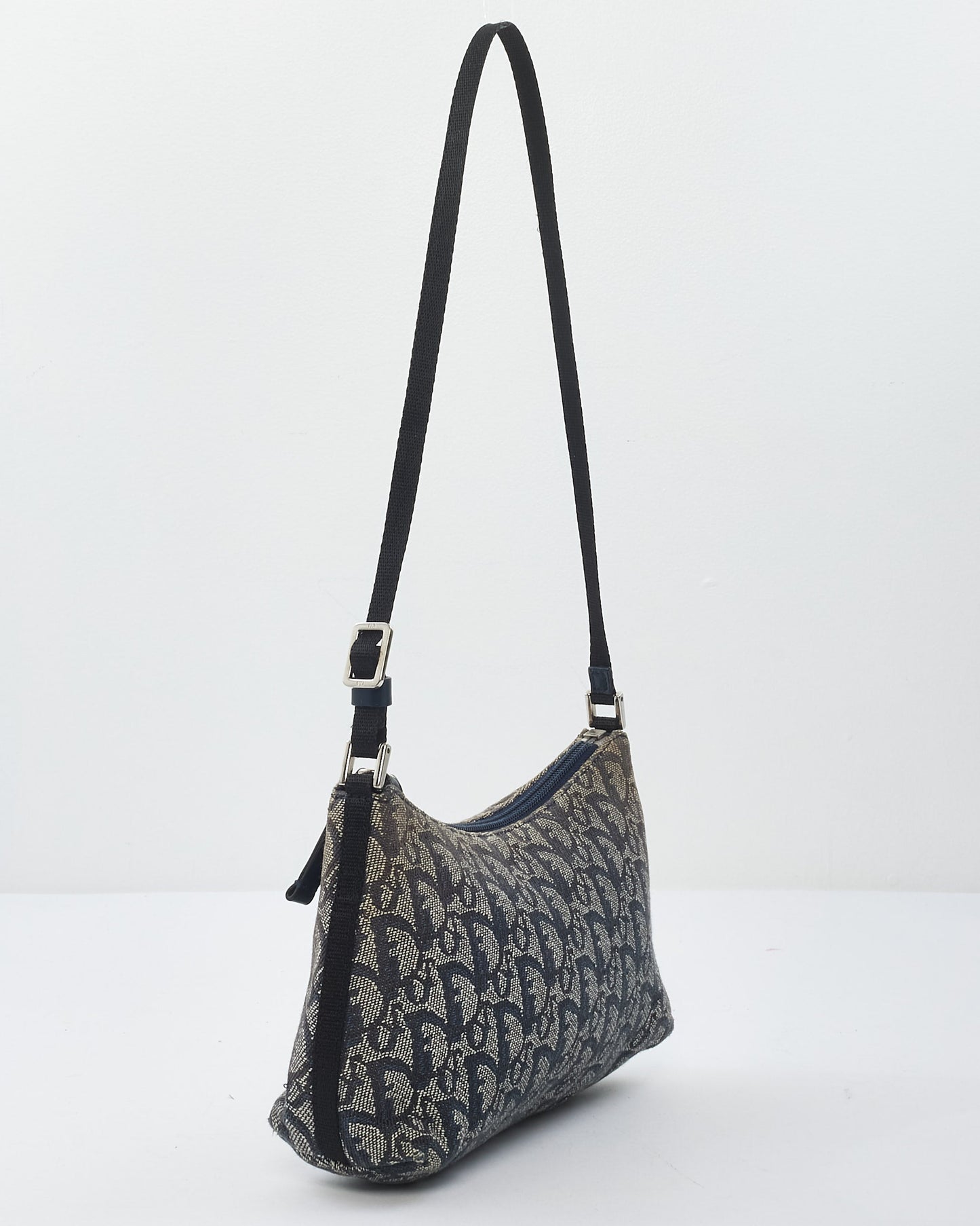 Dior Vintage Blue Oblique Canvas Shoulder Bag