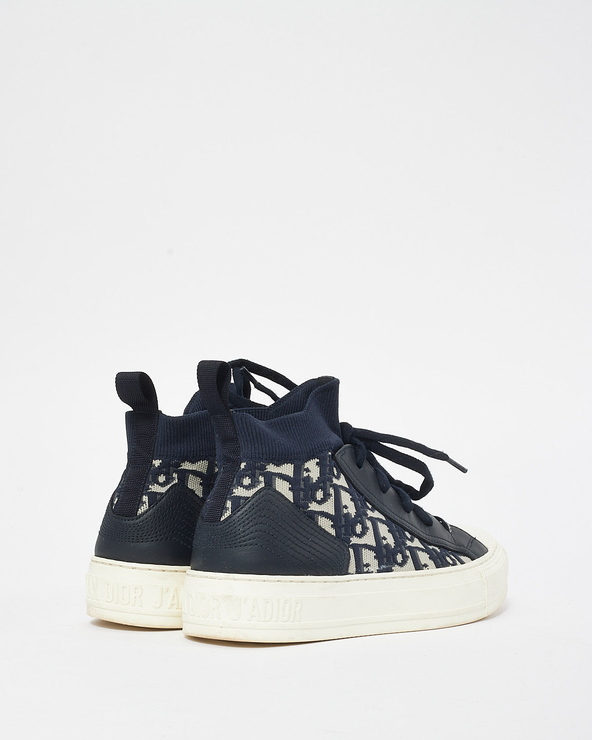 Dior Navy Blue & White Oblique Knit High Top Walk'N'Dior Sneakers - 36.5