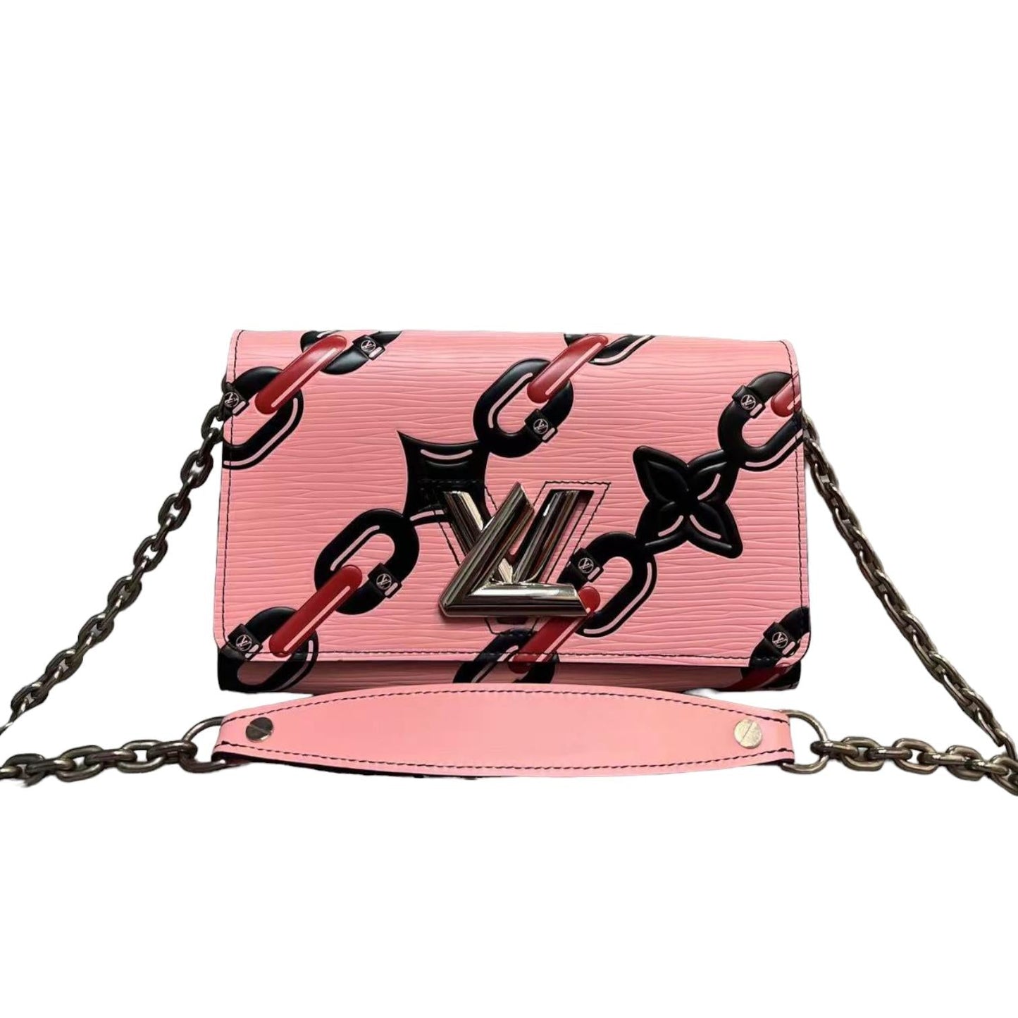 Louis-Vuitton Twist Chain Wallet Chain Flower Print Epi Pink SHW