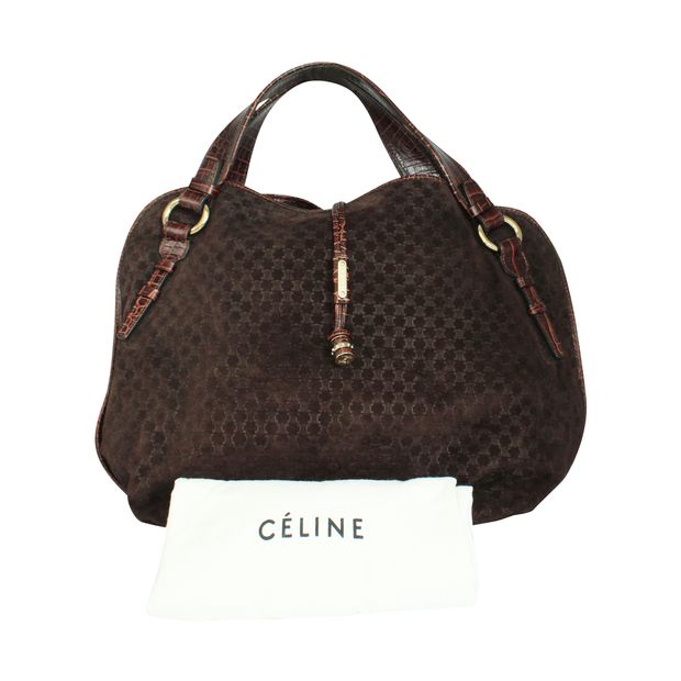 Celine Cã¨Line Vintage Brown Leather Embossed Bag