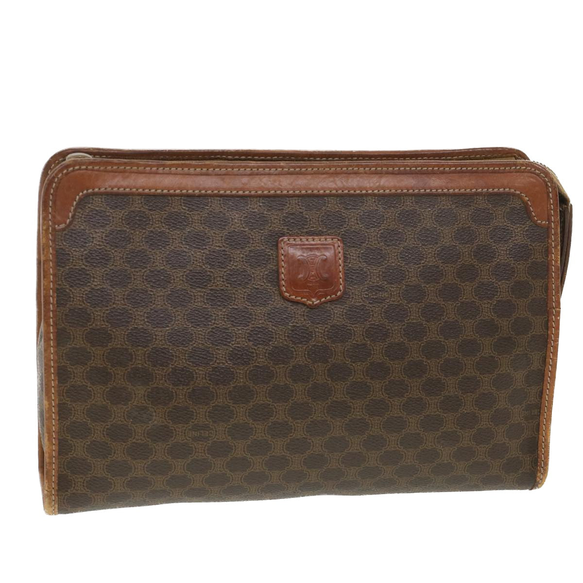 Celine Macadam Canvas Clutch Bag PVC Leather Brown ac1846