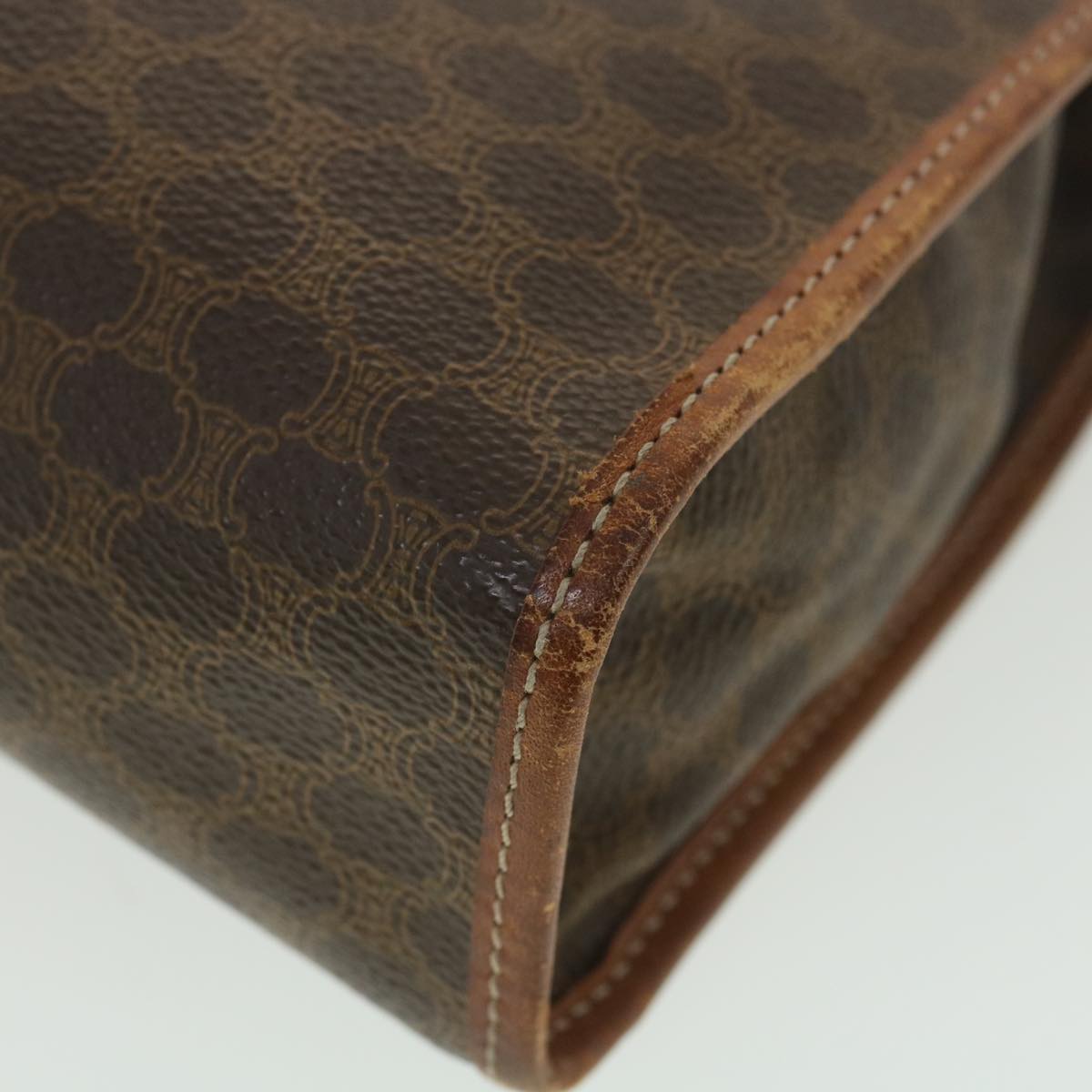 Celine Macadam Canvas Clutch Bag PVC Leather Brown ac1846