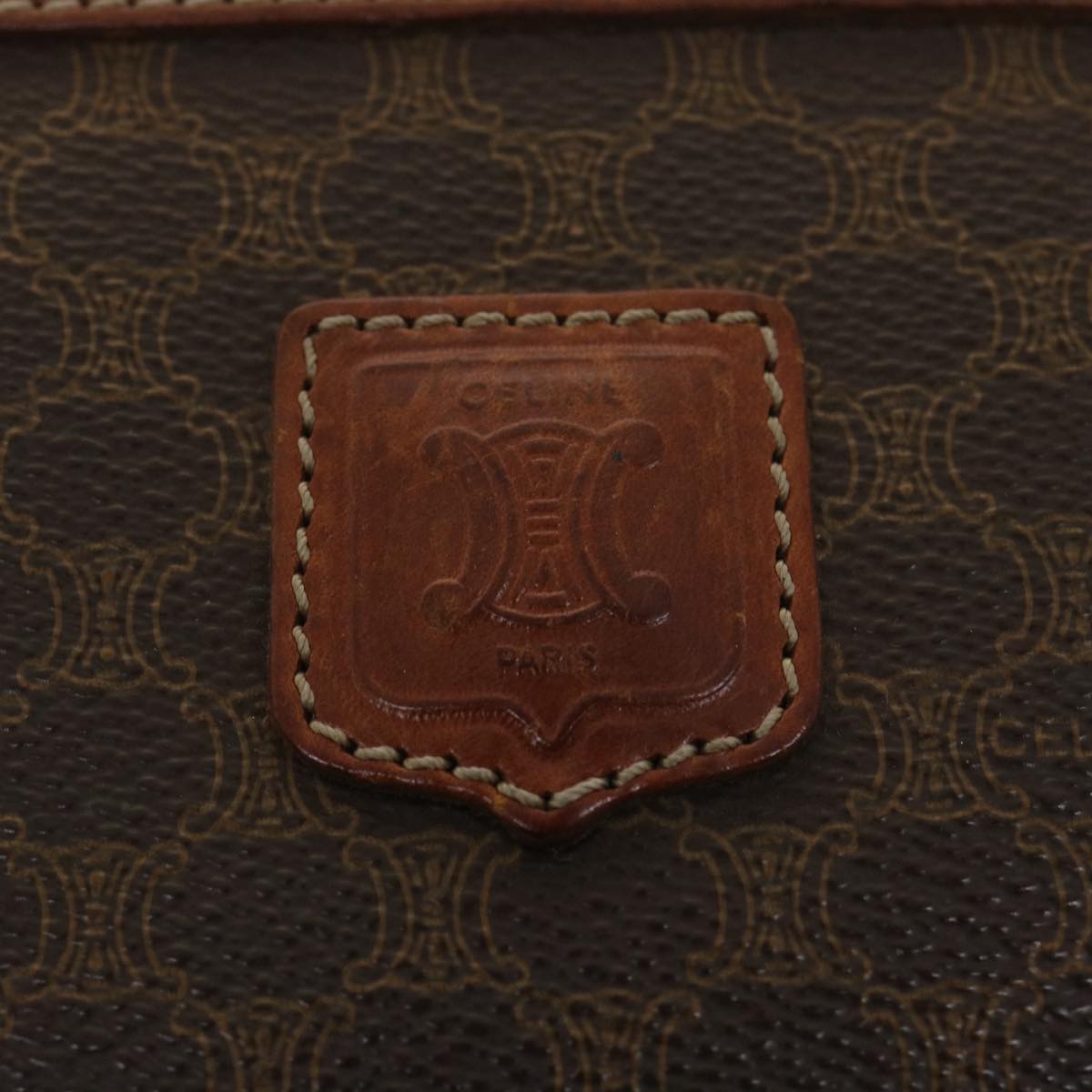 Celine Macadam Canvas Clutch Bag PVC Leather Brown ac1846