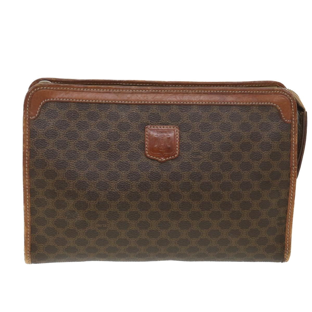 Celine Macadam Canvas Clutch Bag PVC Leather Brown ac1846