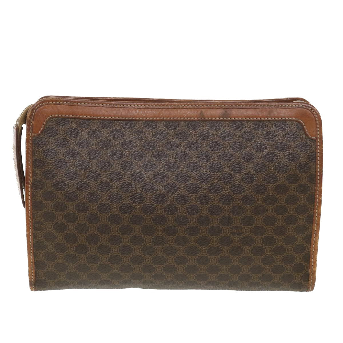Celine Macadam Canvas Clutch Bag PVC Leather Brown ac1846