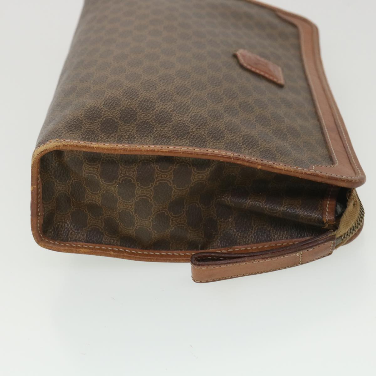 Celine Macadam Canvas Clutch Bag PVC Leather Brown ac1846