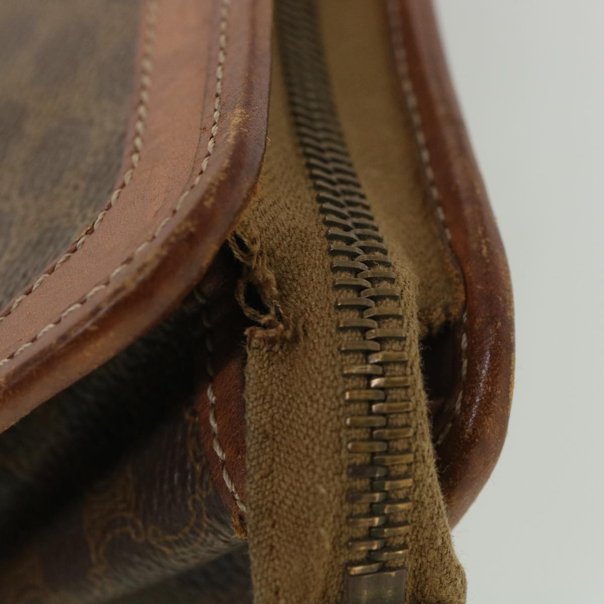 Celine Macadam Canvas Clutch Bag PVC Leather Brown ac1846