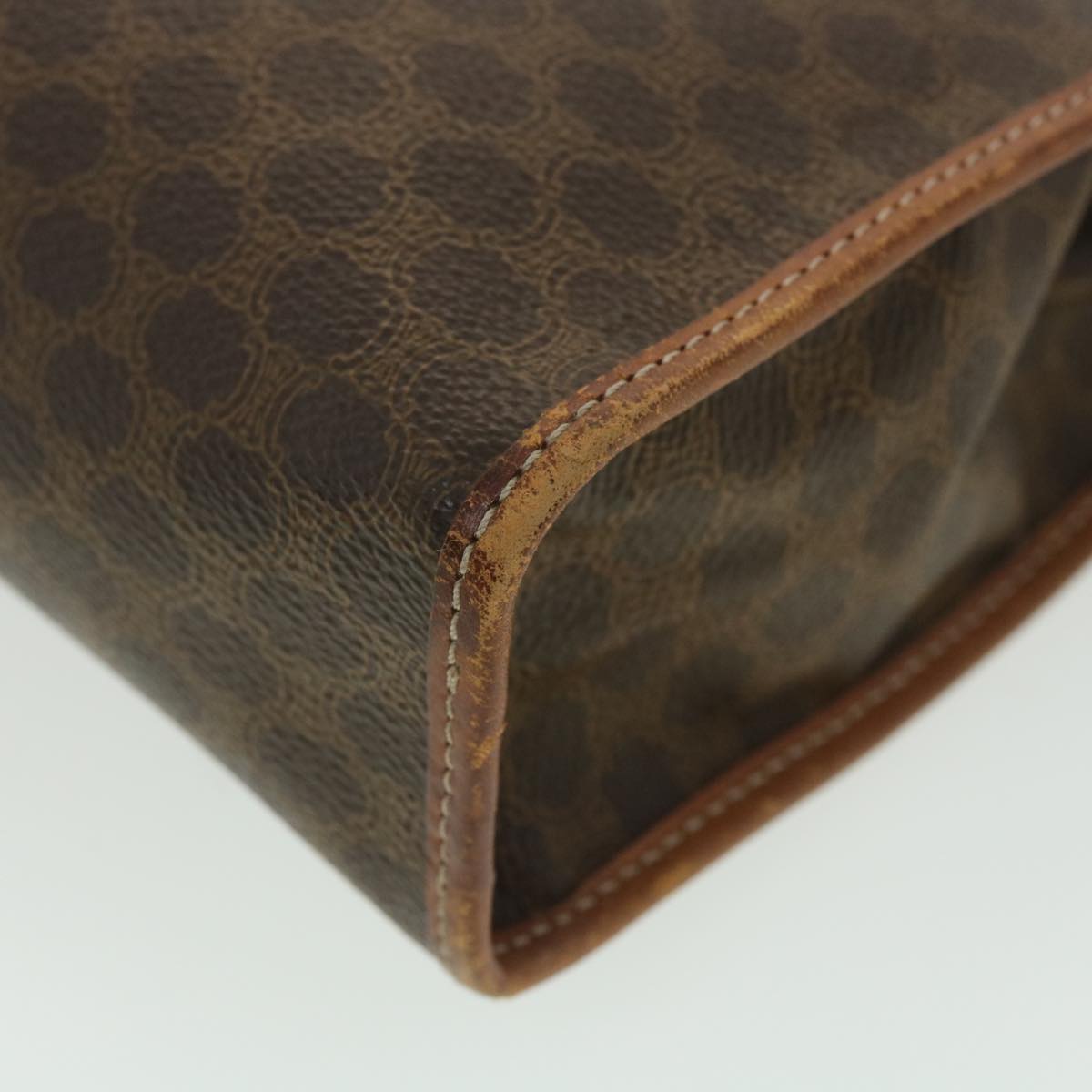 Celine Macadam Canvas Clutch Bag PVC Leather Brown ac1846