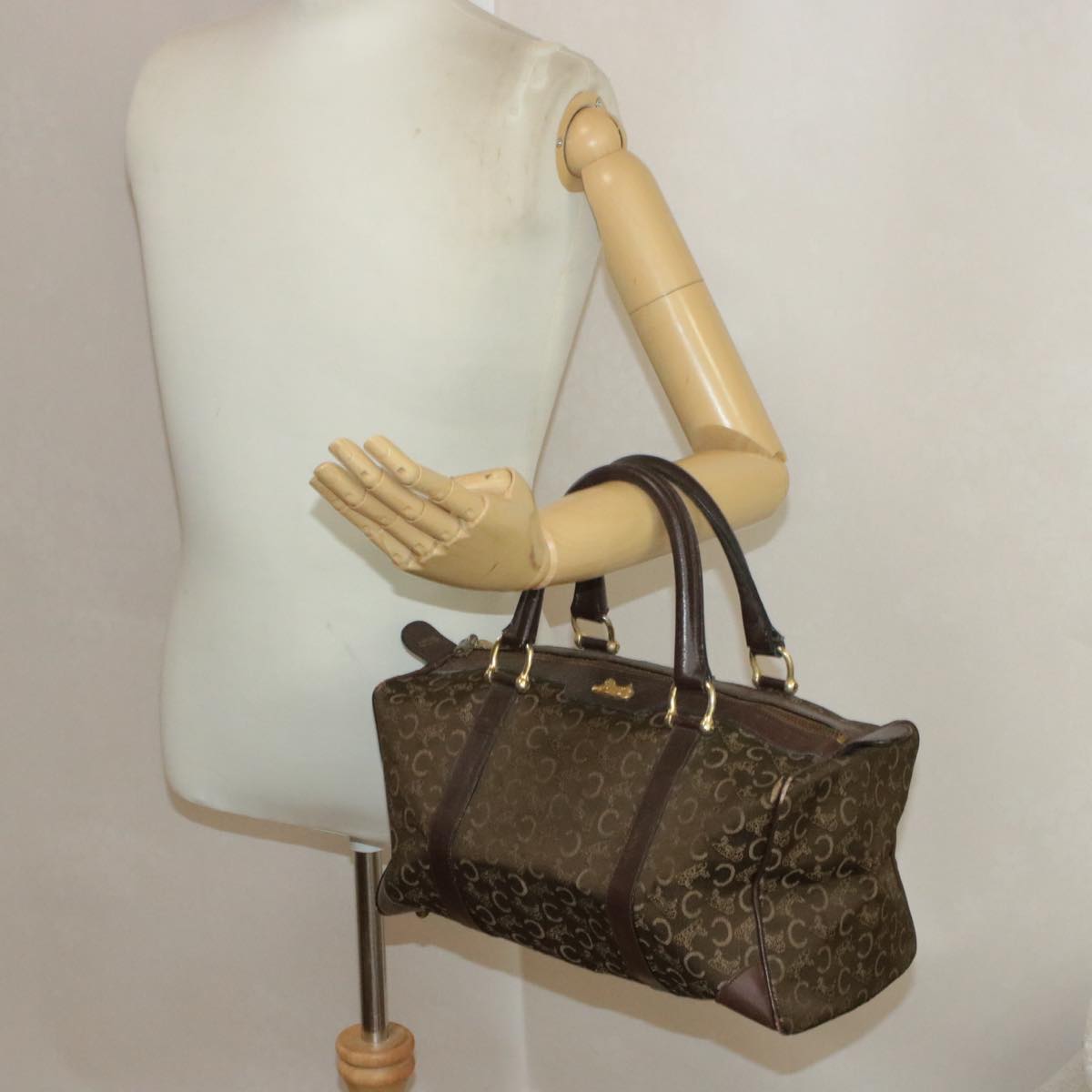 Celine C Macadam Horse Carriage Canvas Hand Bag Brown ar2957