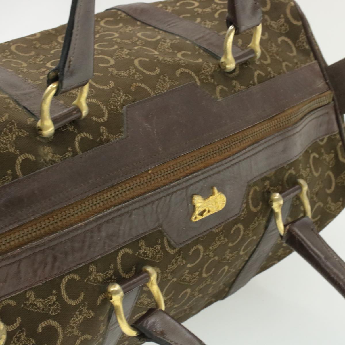 Celine C Macadam Horse Carriage Canvas Hand Bag Brown ar2957